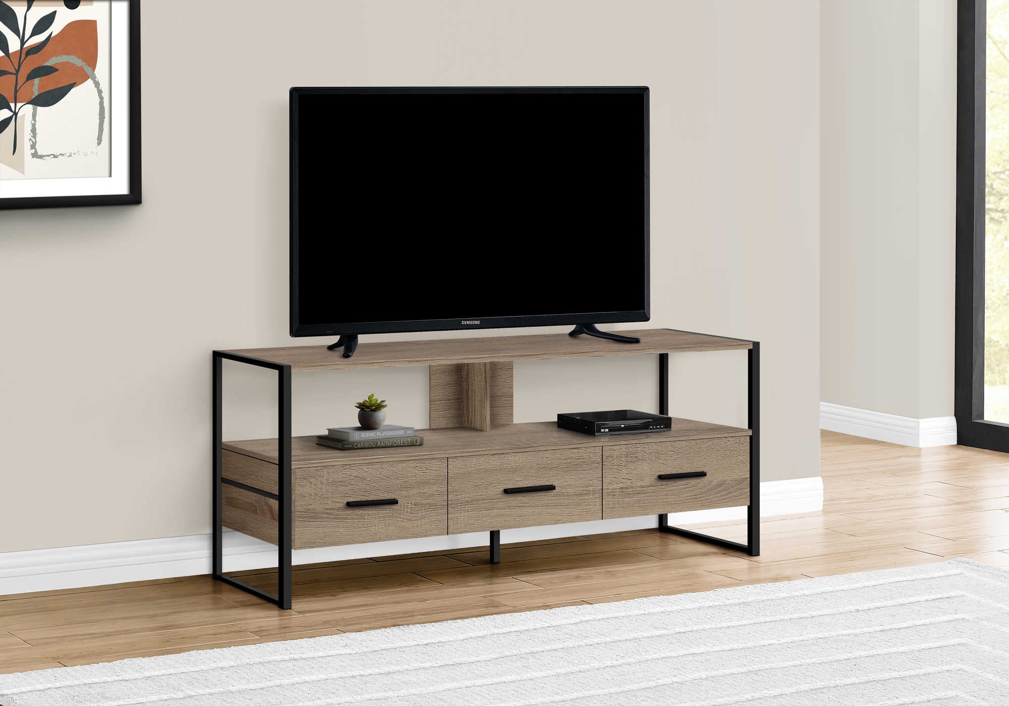 TV STAND - 48L  DARK TAUPE  BLACK METAL