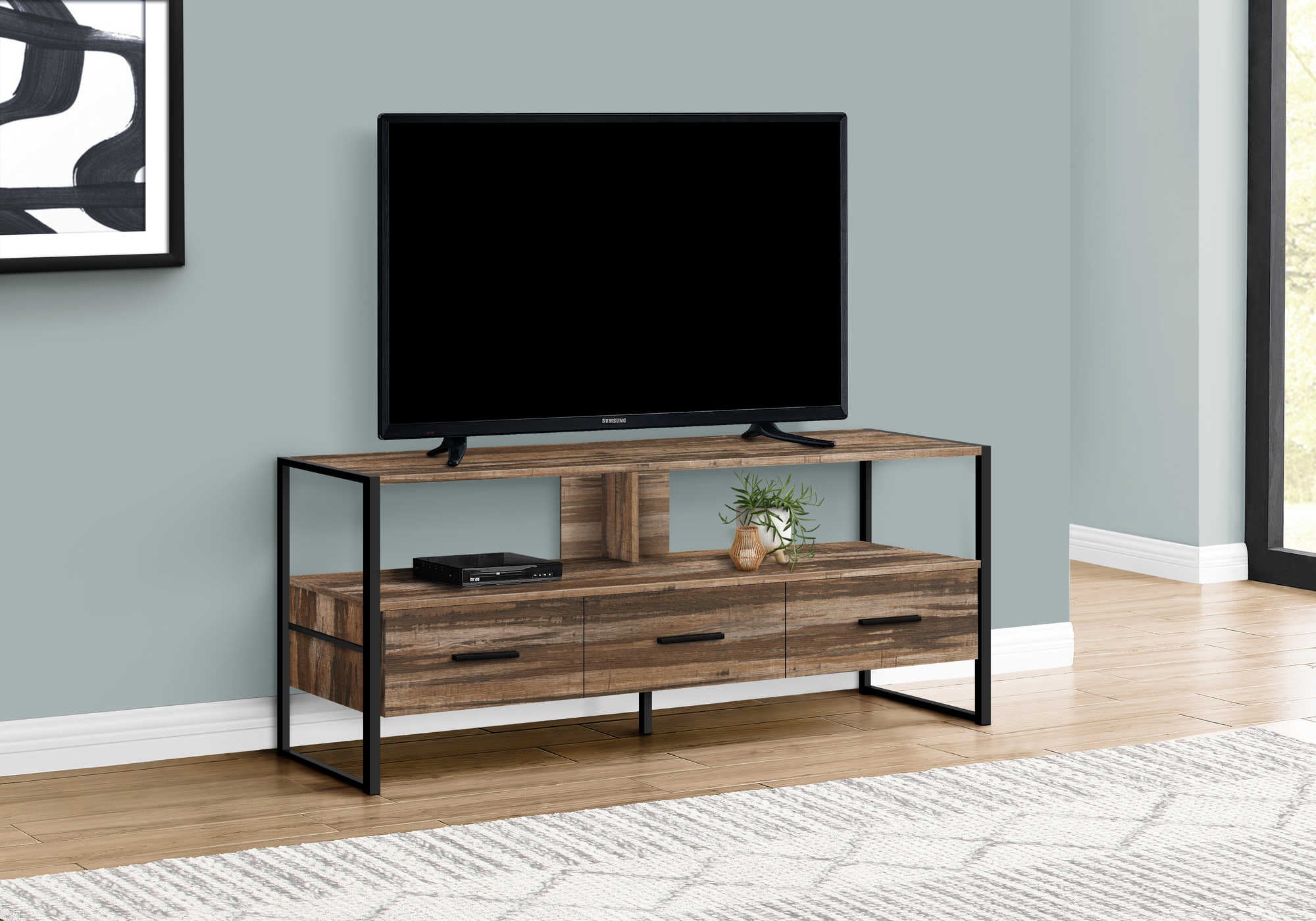 TV STAND - 48L  BROWN RECLAIMED  BLACK METAL