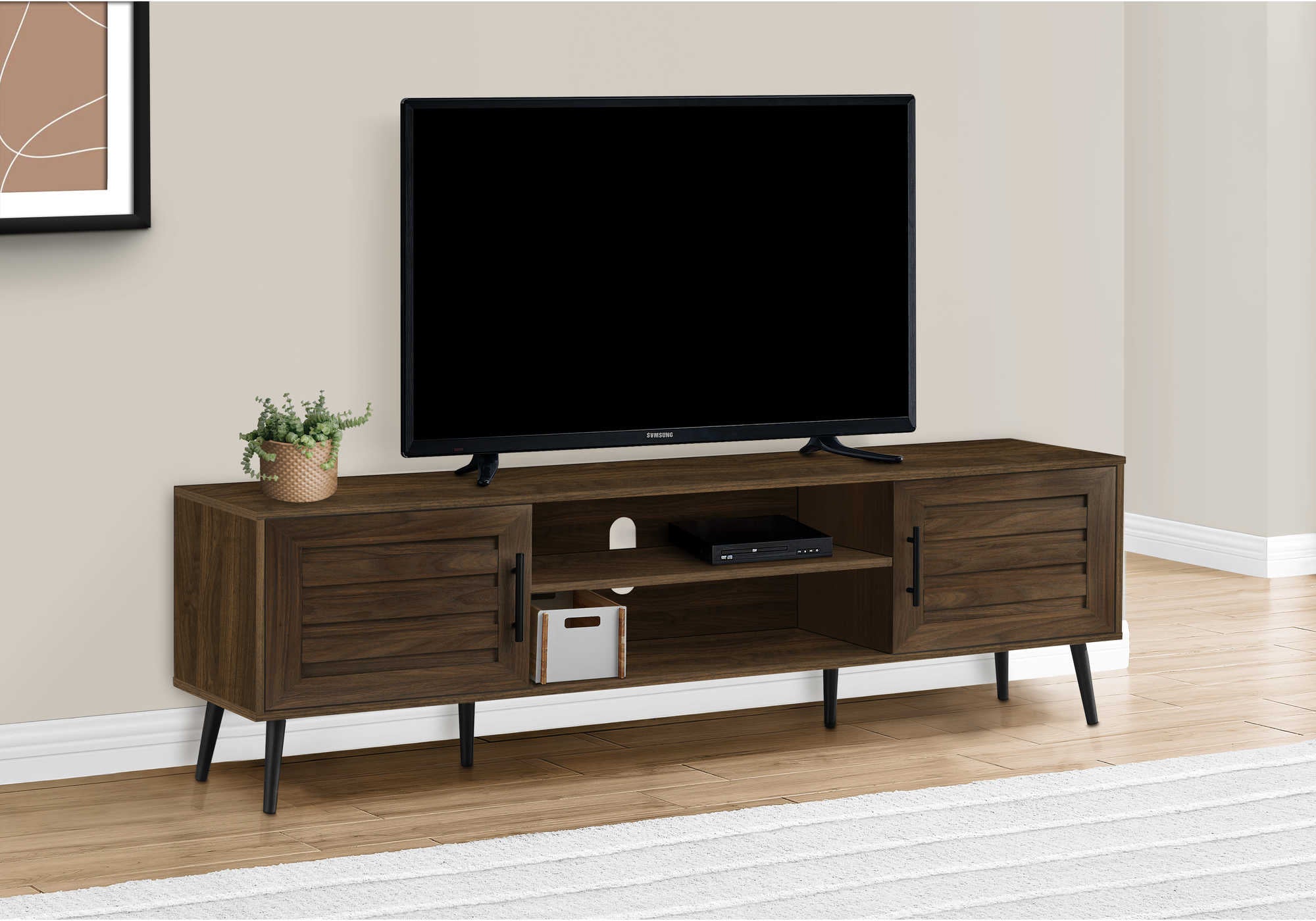 TV STAND - 72L  BROWN WOOD-LOOK WITH 2 DOORS
