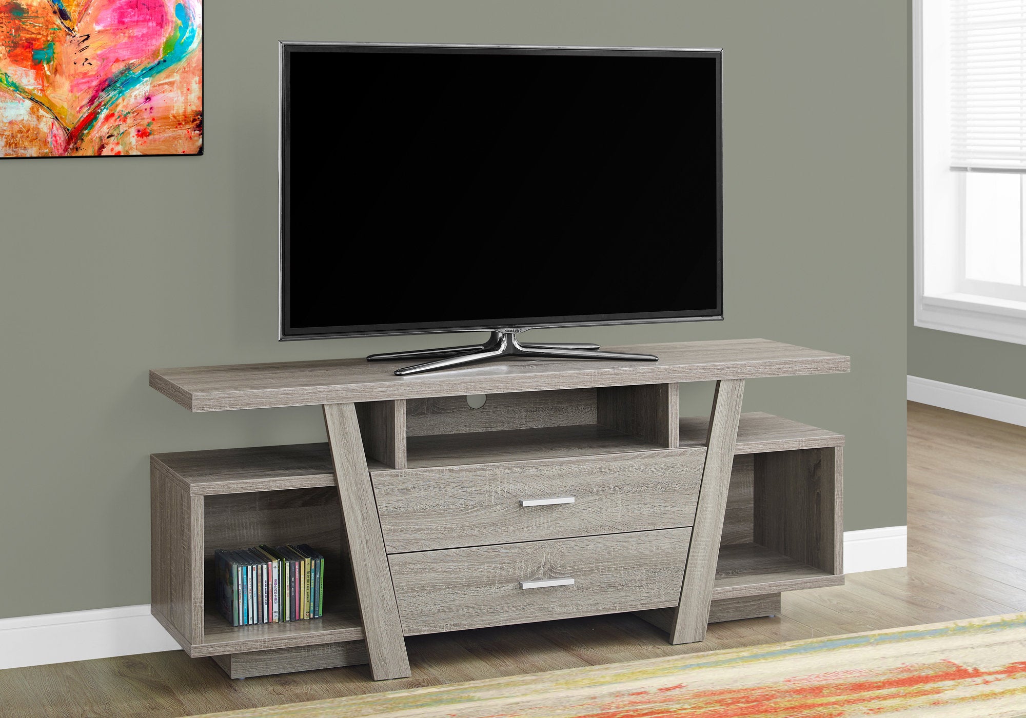 tv stand 60l dark taupe with 2 storage drawers i2721