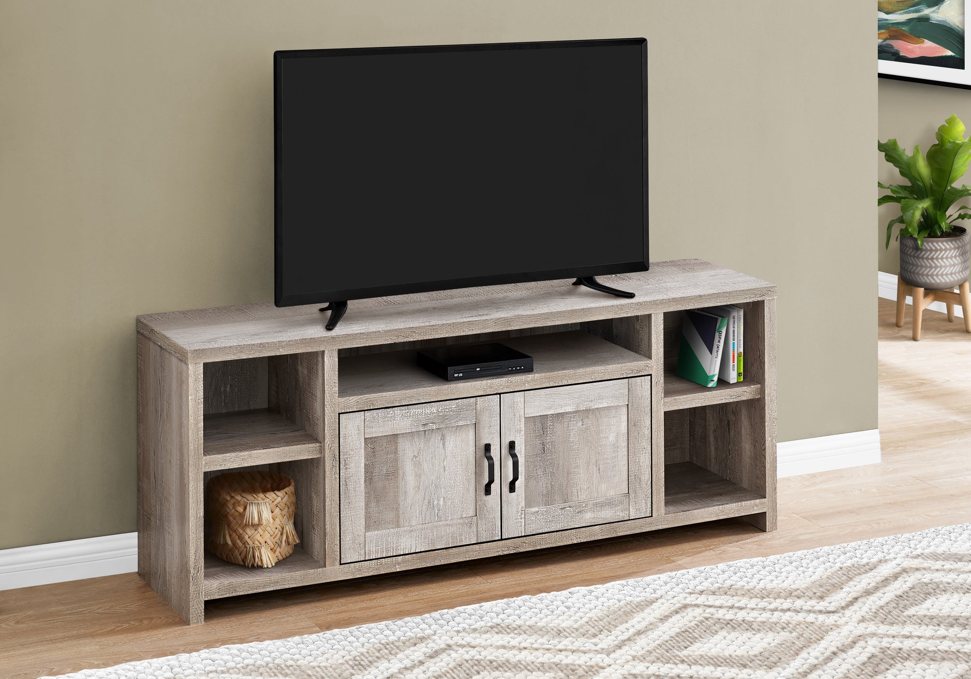 tv stand 60l taupe reclaimed wood look  i2742