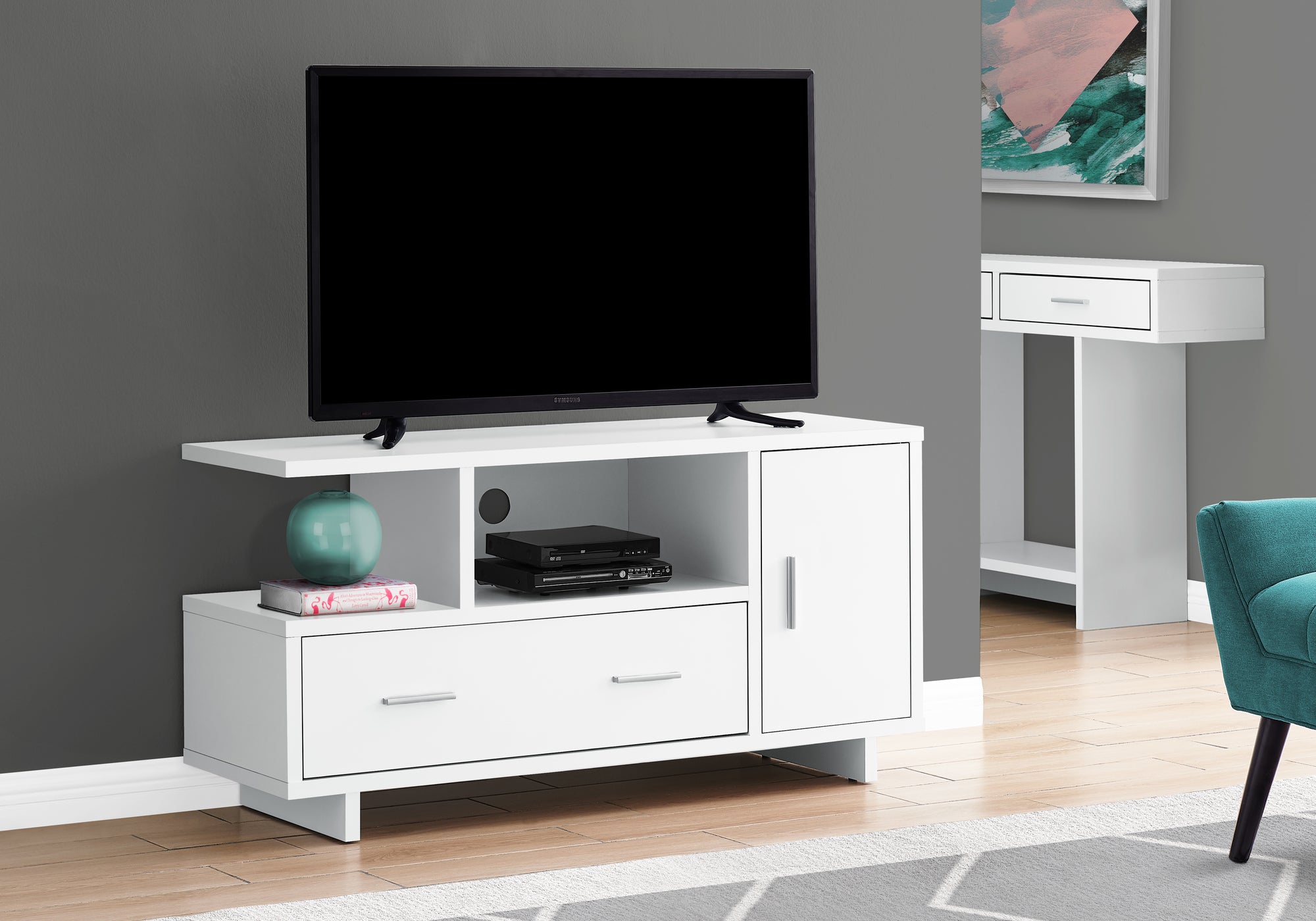 tv stand 48l white with storage  i2800