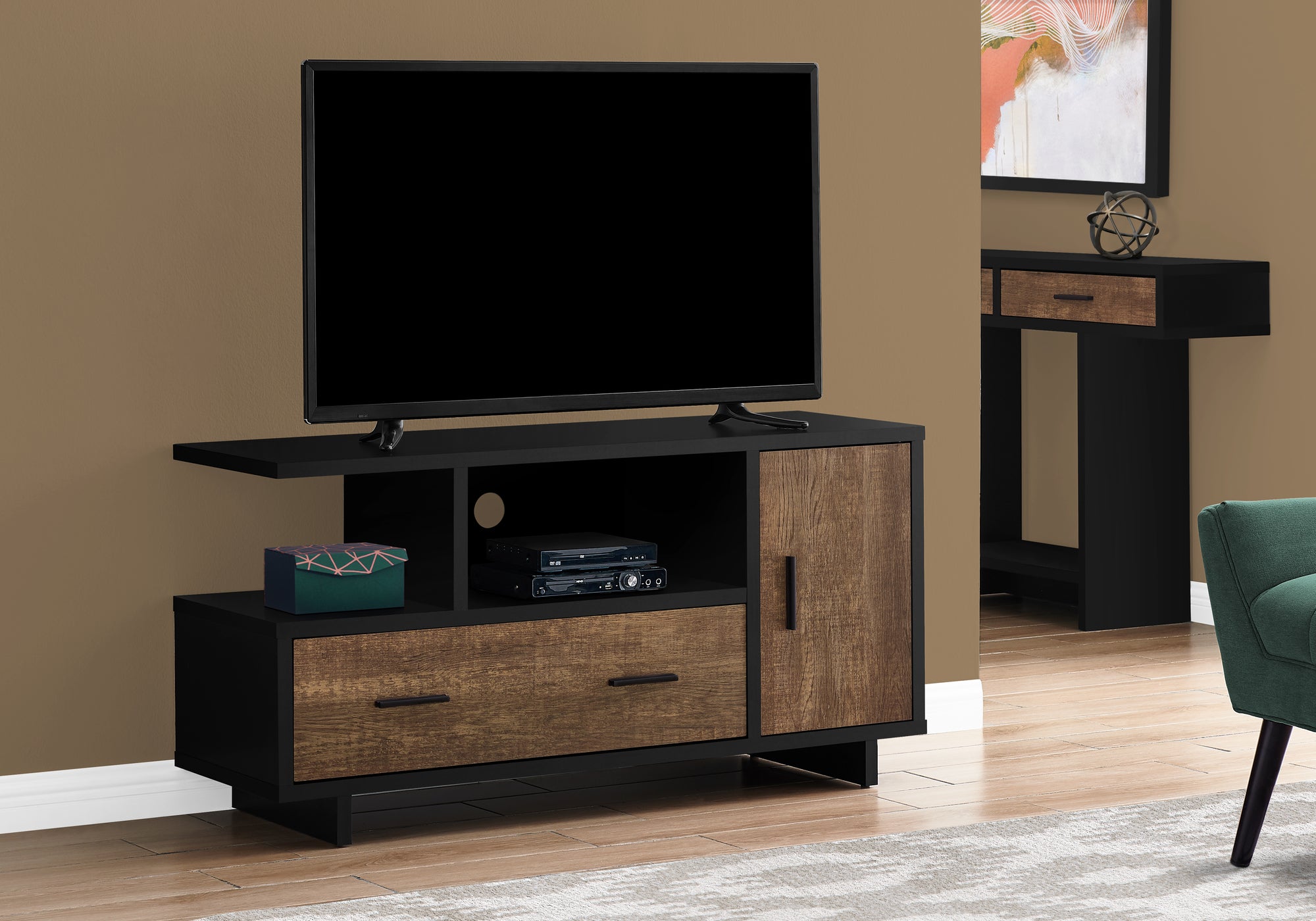 tv stand 48l black brown reclaimed wood look i2803