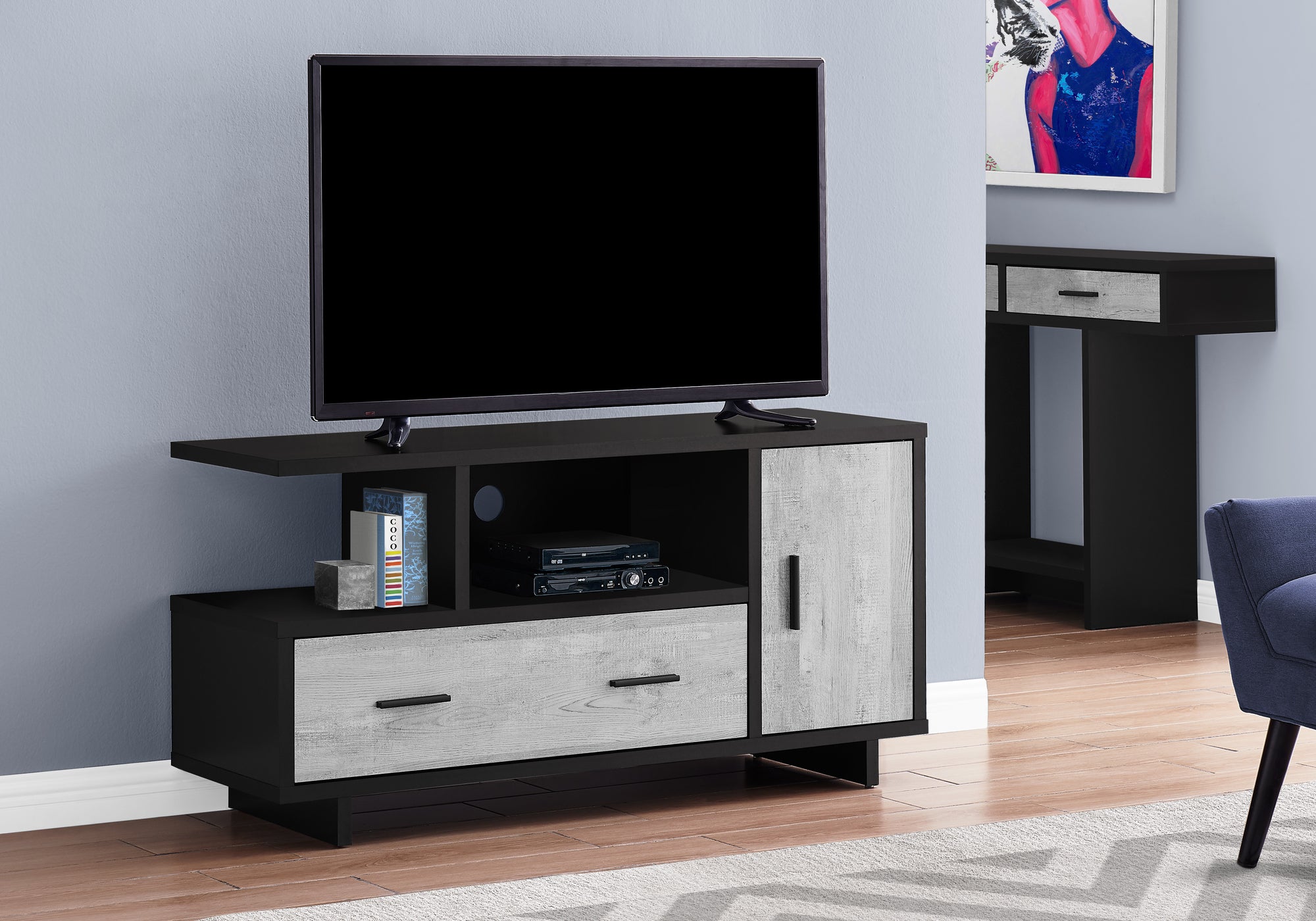 tv stand 48l black grey reclaimed wood look i2804