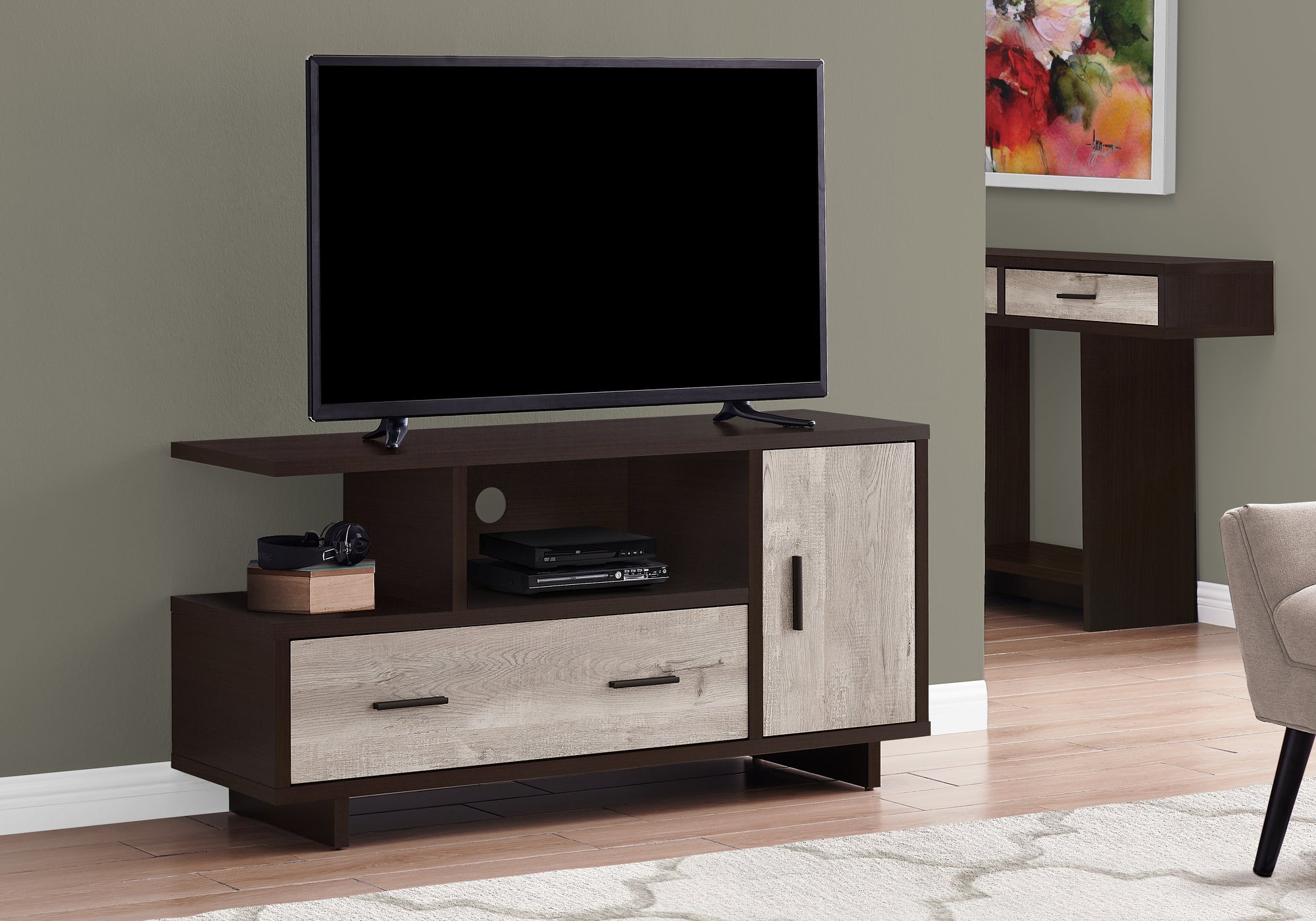 tv stand 48l espresso taupe reclaimed wood look i2805