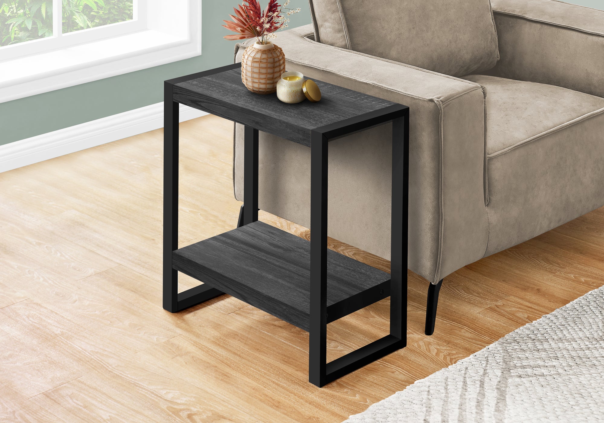 Image of accent table - black reclaimed wood-look black metal  i 2862.