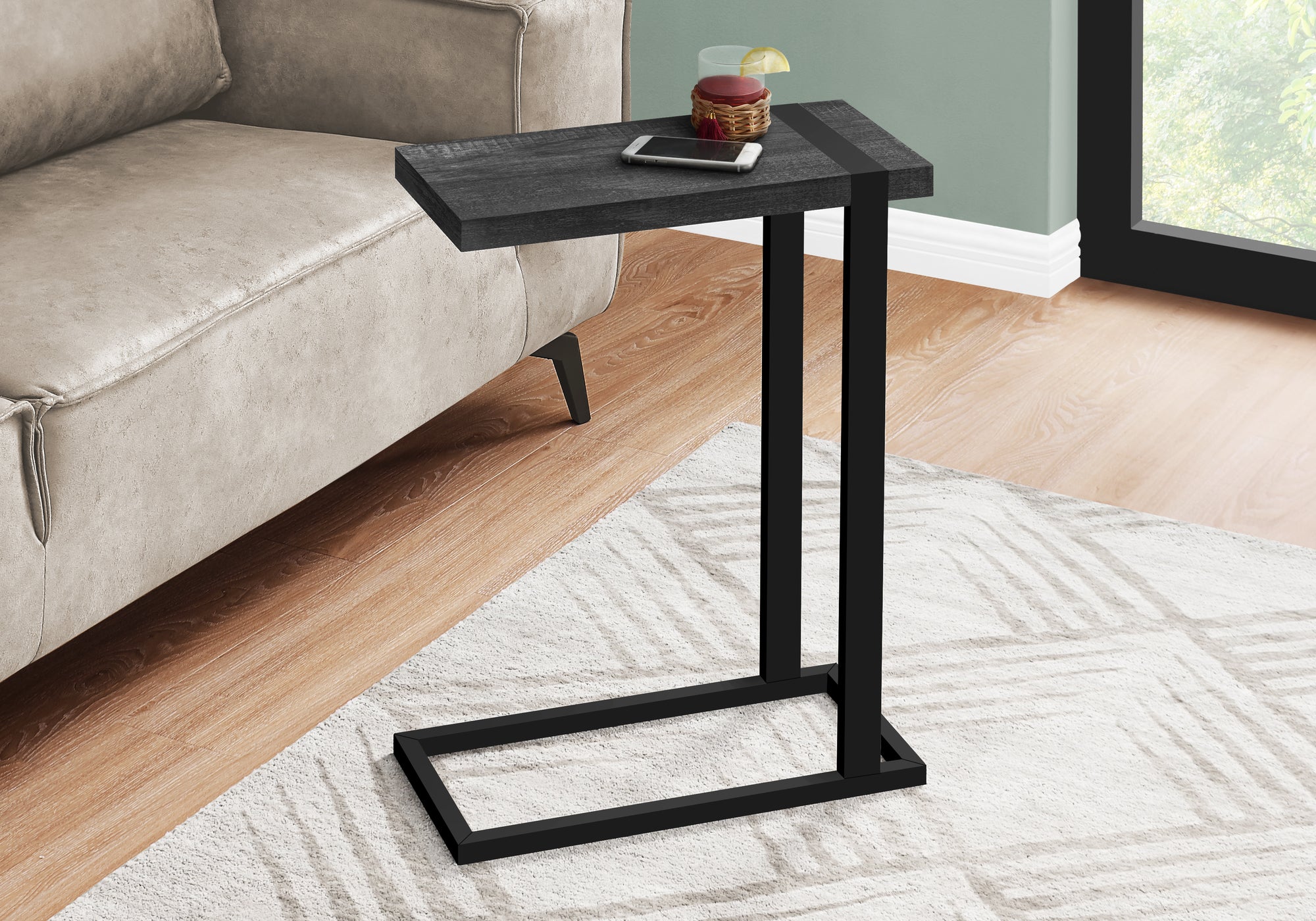 Image of accent table - black reclaimed wood-look black metal  i 2863.