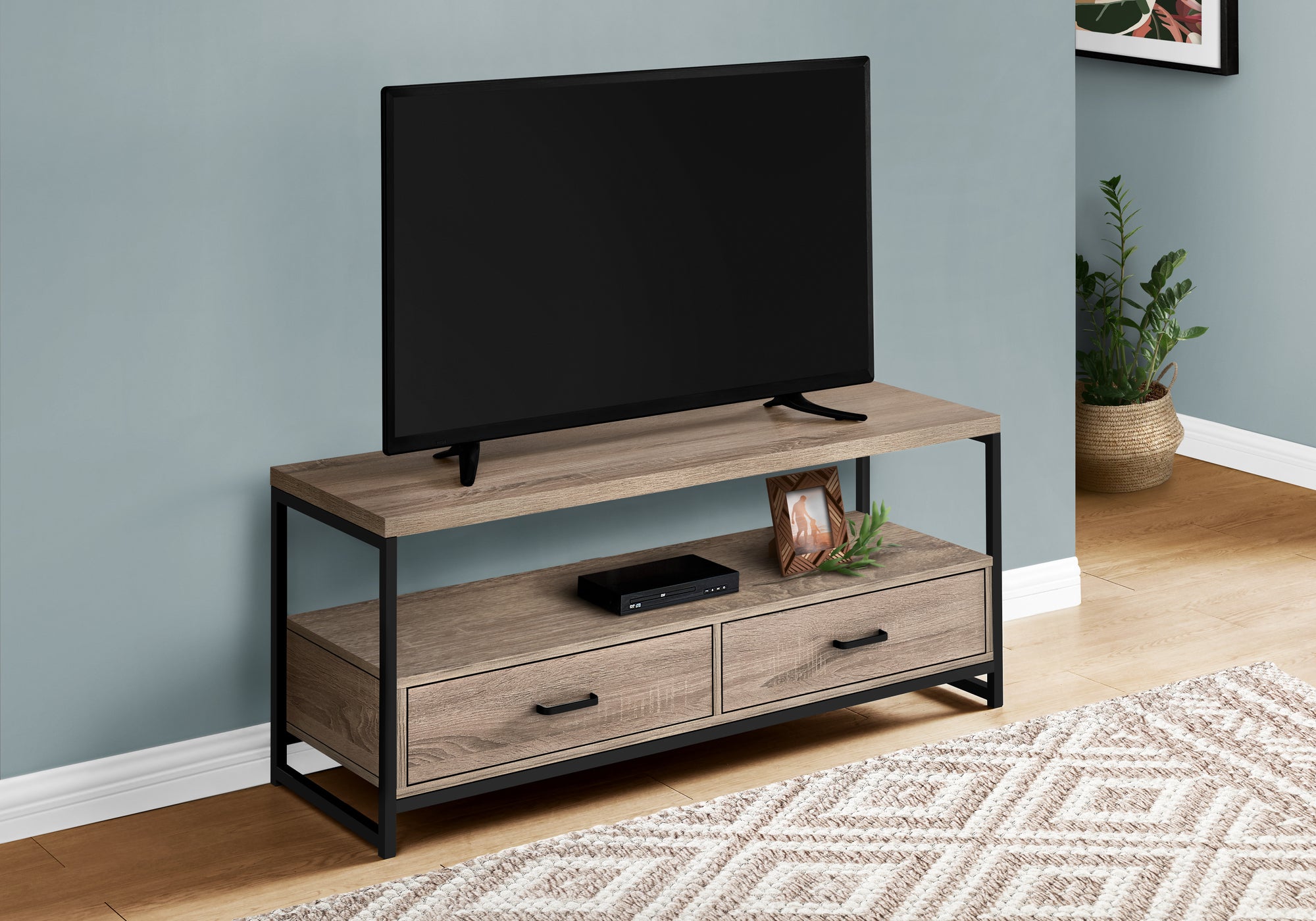 tv stand 48l dark taupe black metal i2872