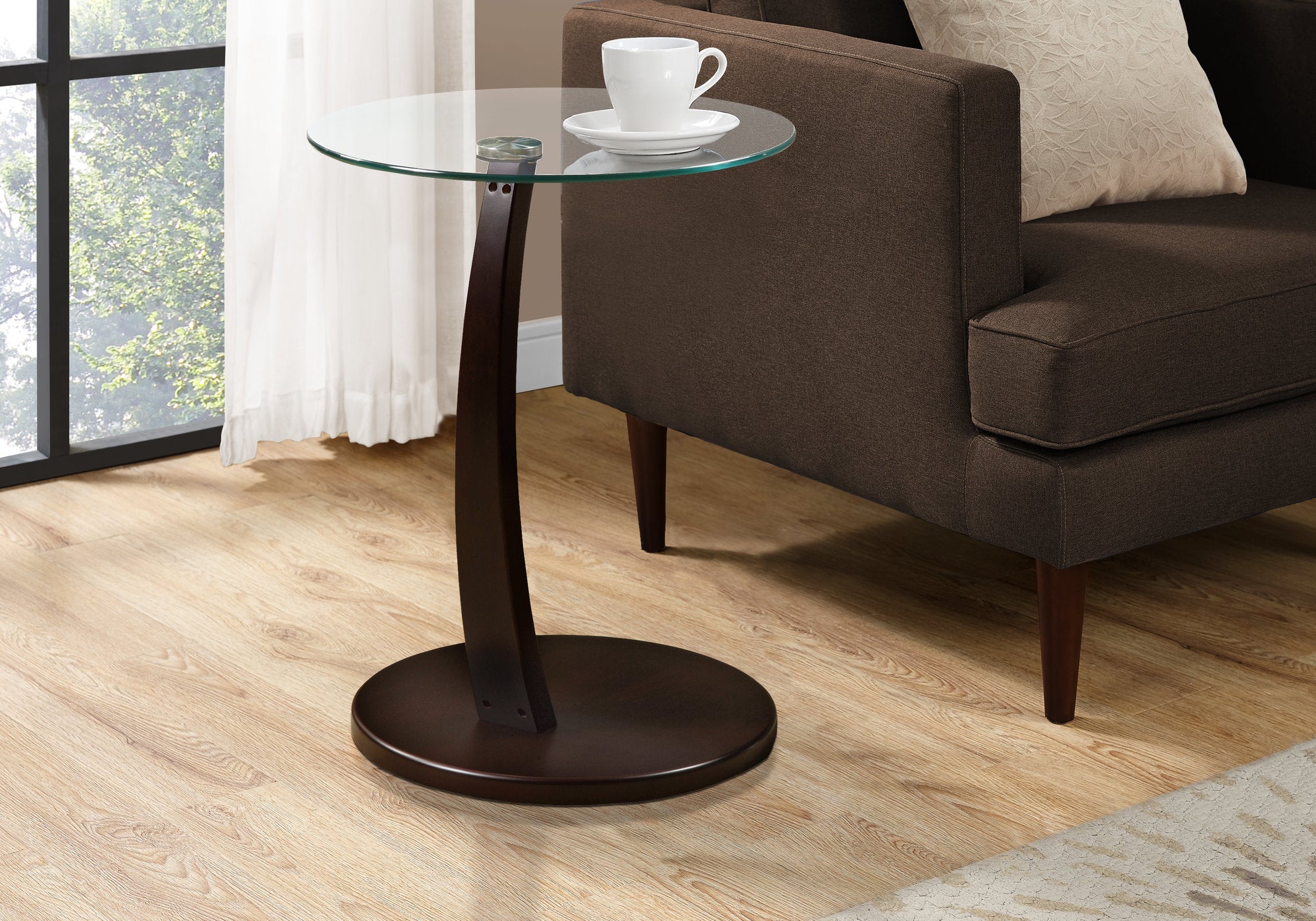 Image of accent table - espresso bentwood with tempered glass  i 3001.