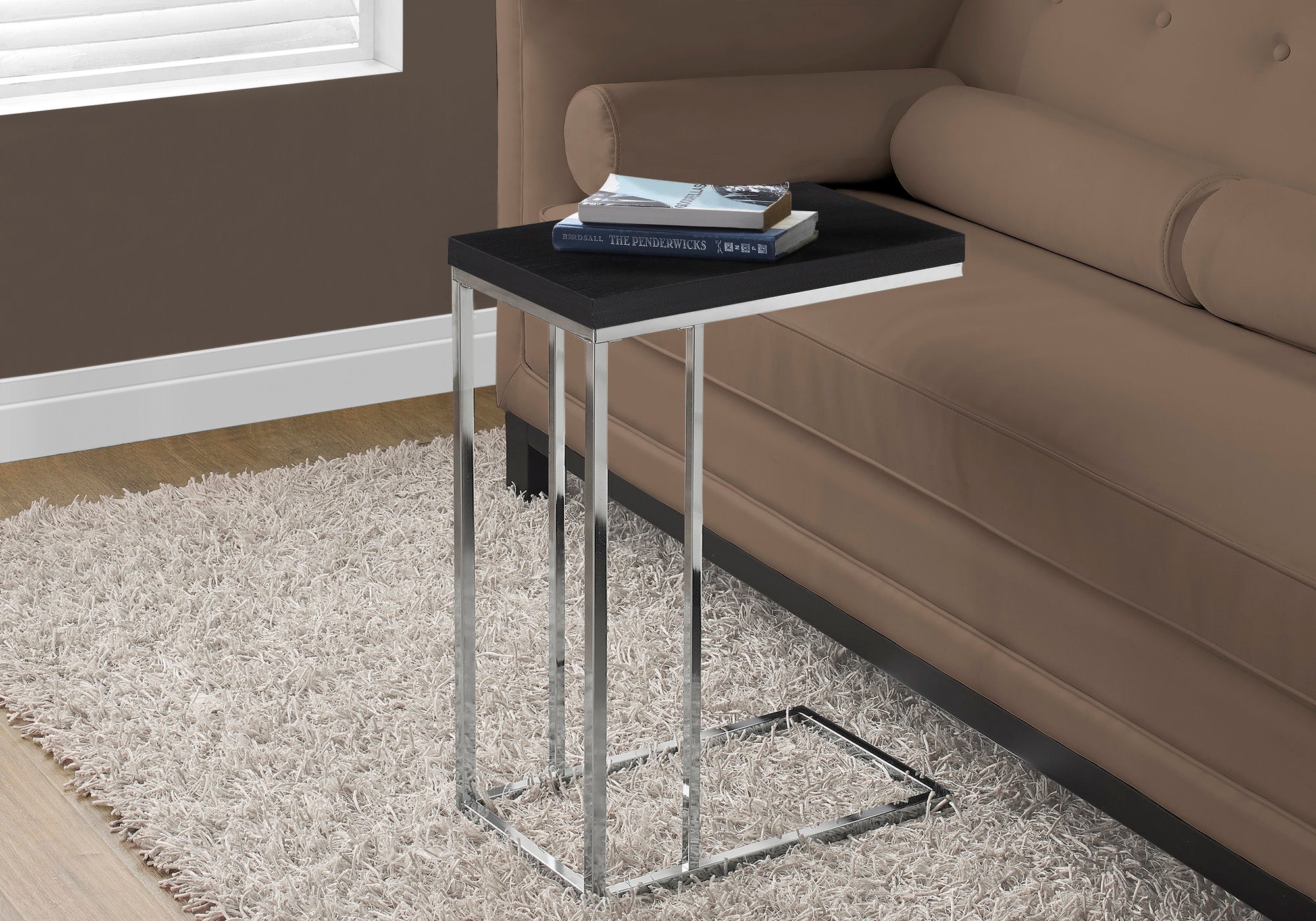 Image of accent table - espresso with chrome metal  i 3007.