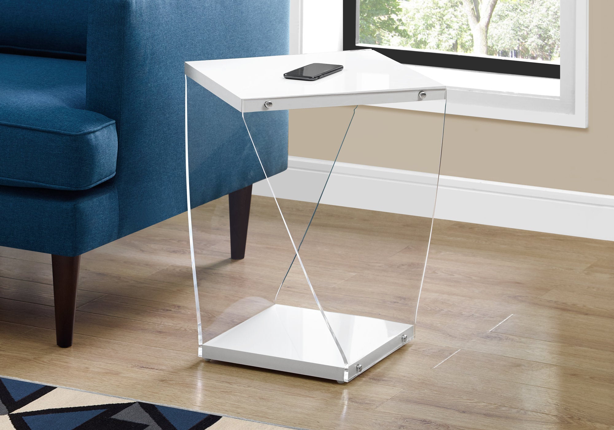 accent table 22h glossy white clear acrylic i3033