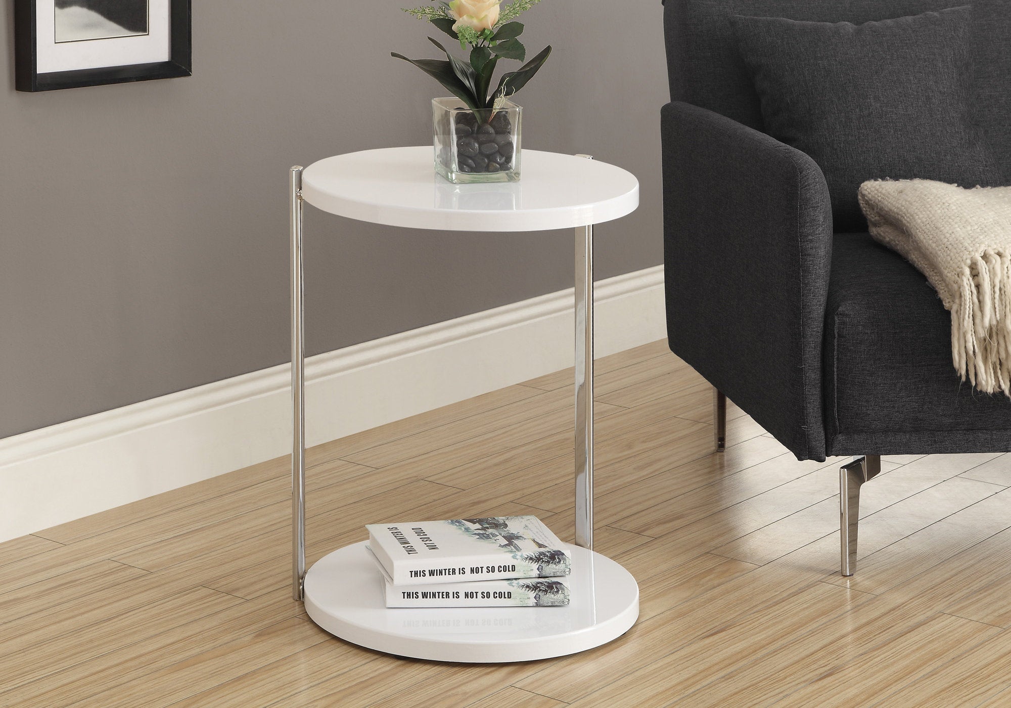 Image of accent table - glossy white chrome metal  i 3056.