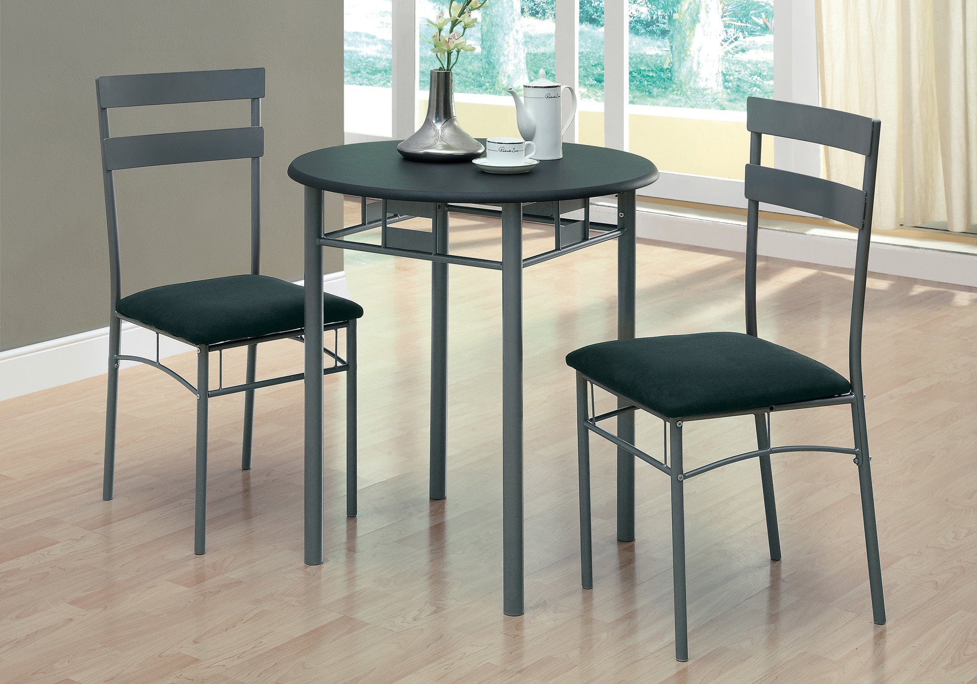 dining set 3pcs set black silver metal i3095