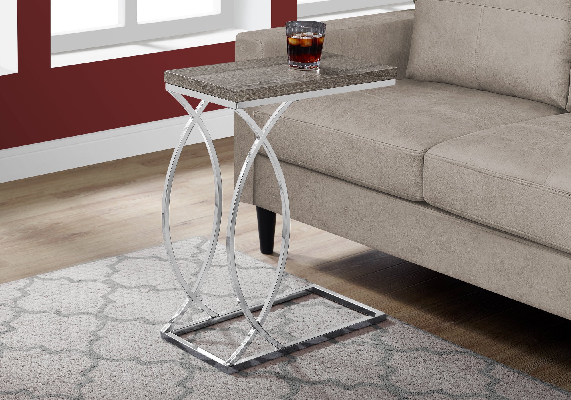 Image of accent table - dark taupe with chrome metal  i 3186.