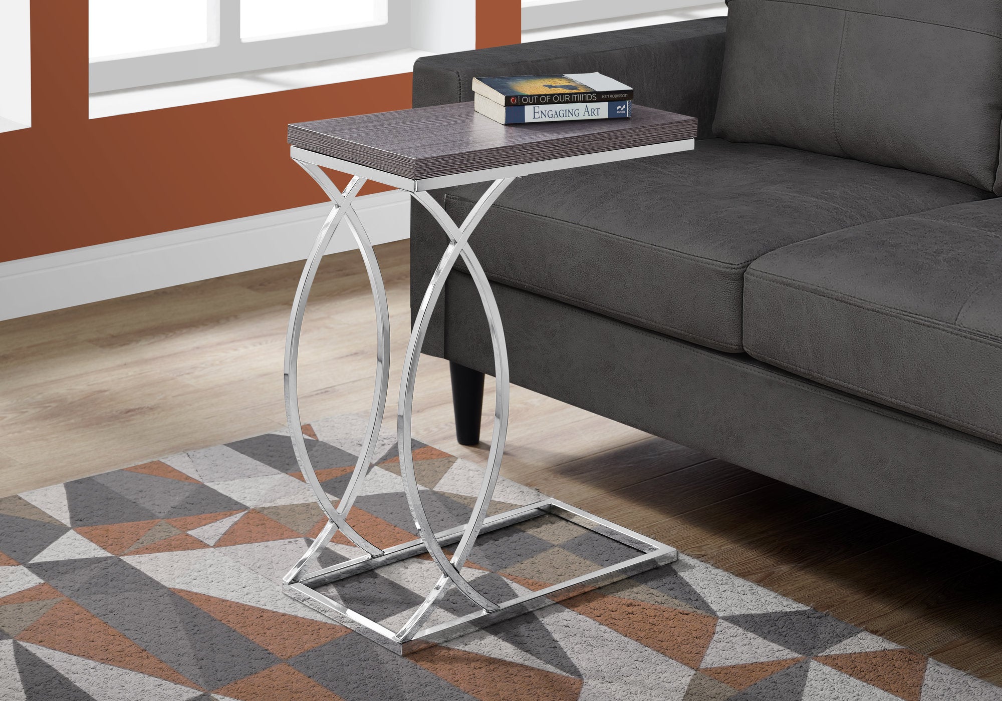 Image of accent table - grey with chrome metal  i 3187.