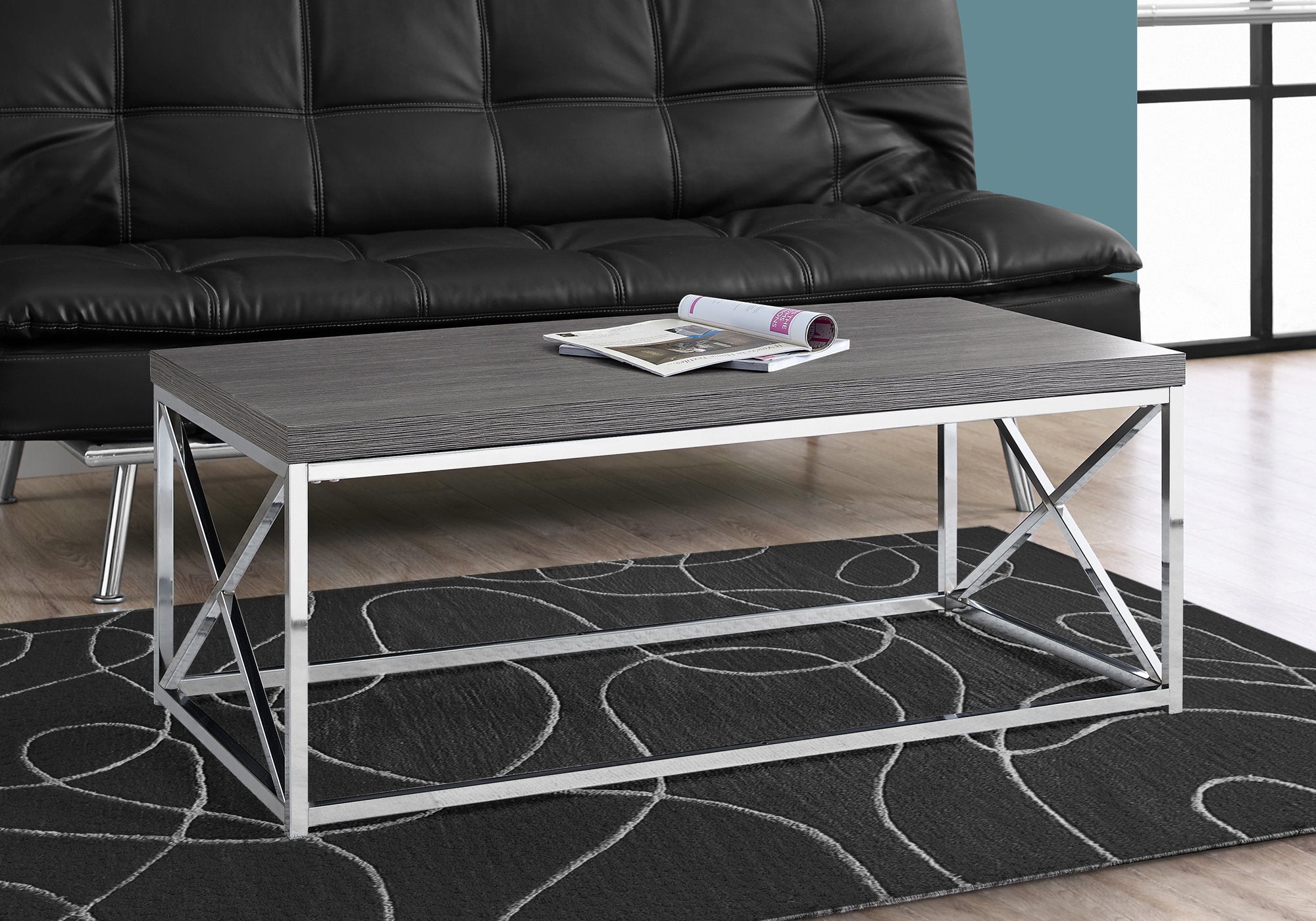 coffee table grey with chrome metal i3225