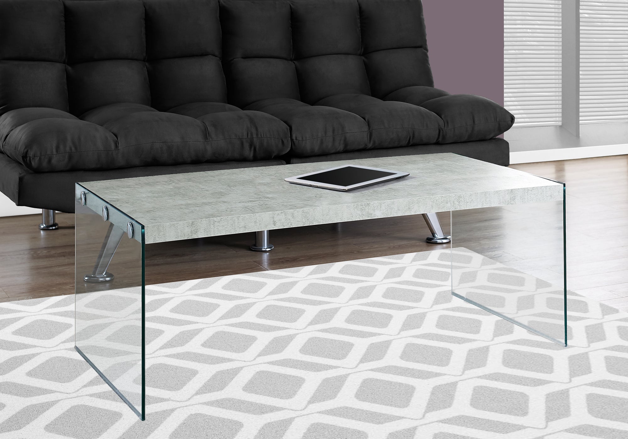 coffee table grey cement with tempered glass i3230