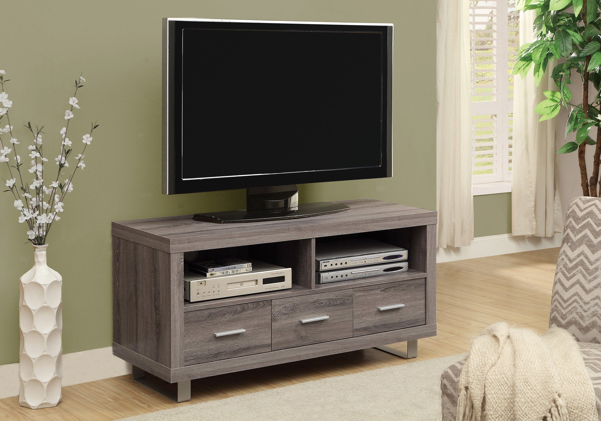 tv stand 48 l dark taupe with 3 drawers i3250