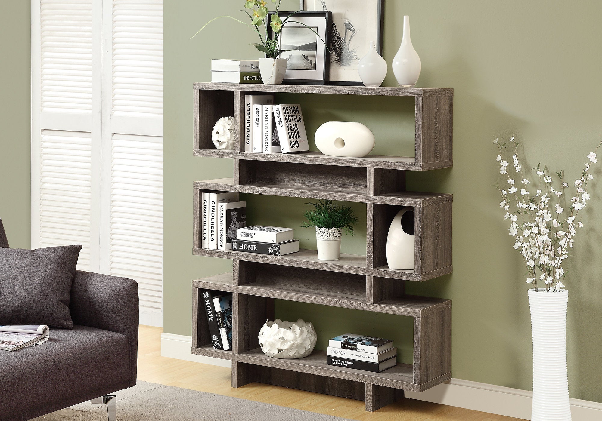 bookcase 55h dark taupe modern style i3251