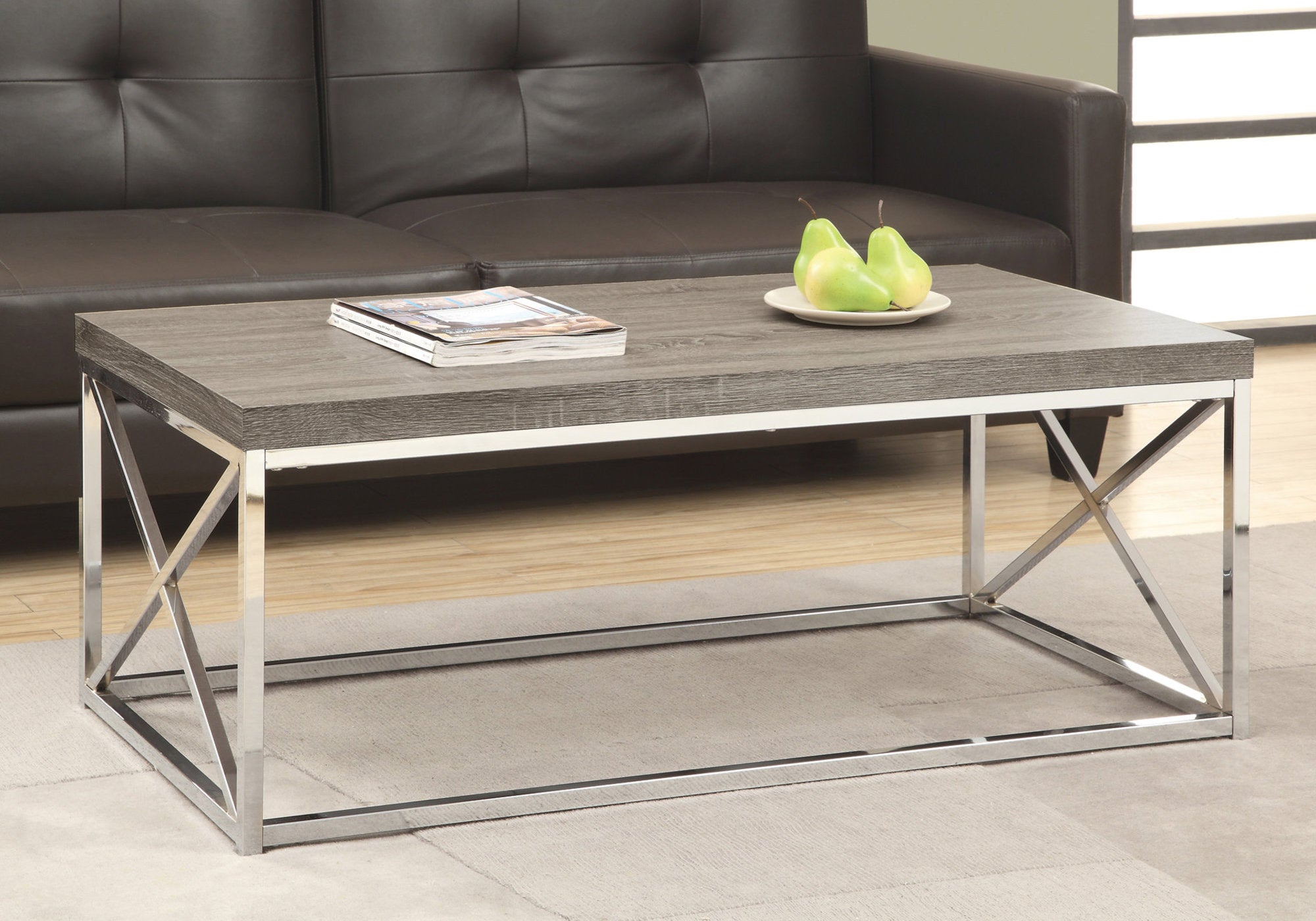 coffee table dark taupe with chrome metal i3258