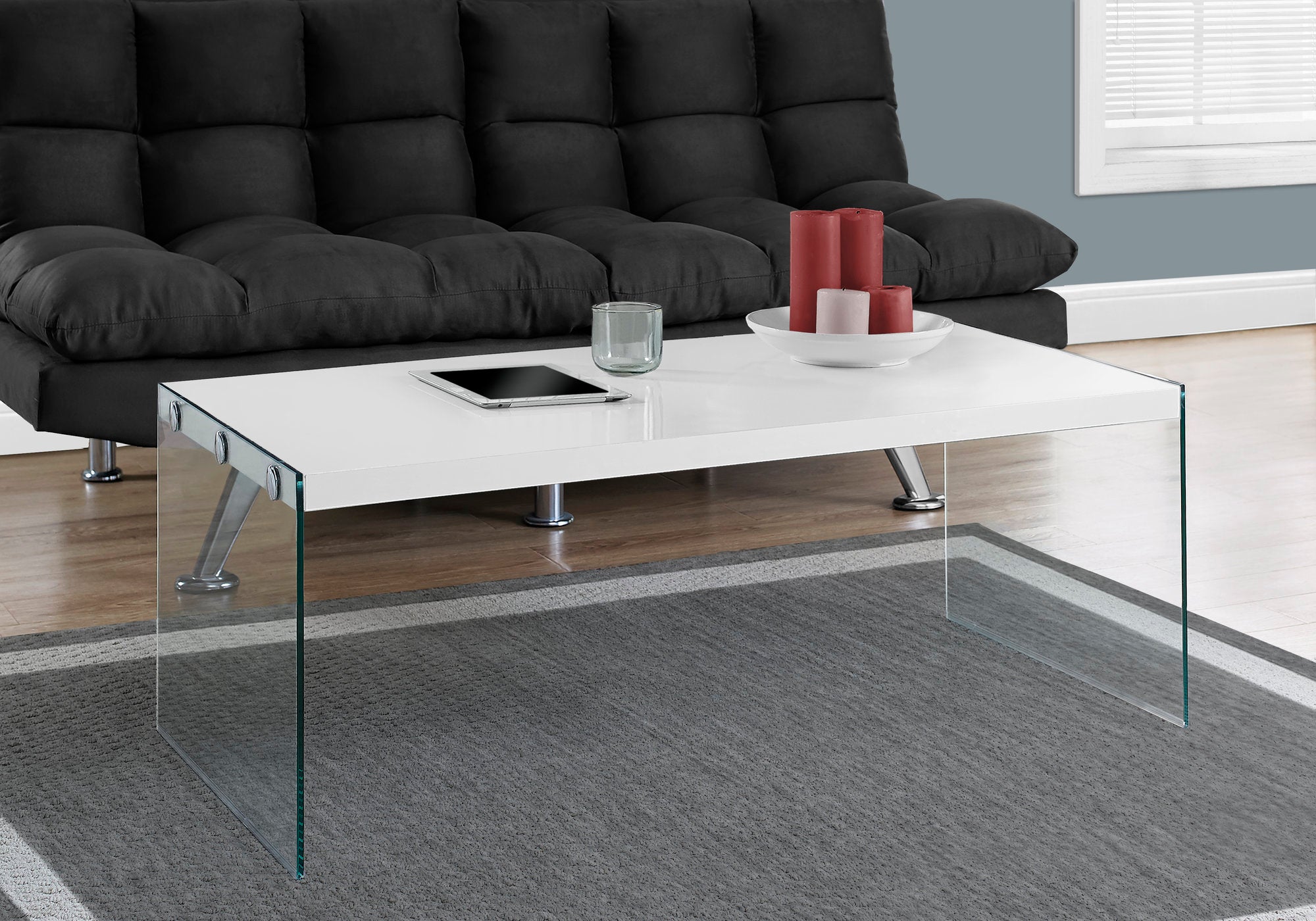 coffee table glossy white with tempered glass  i3286