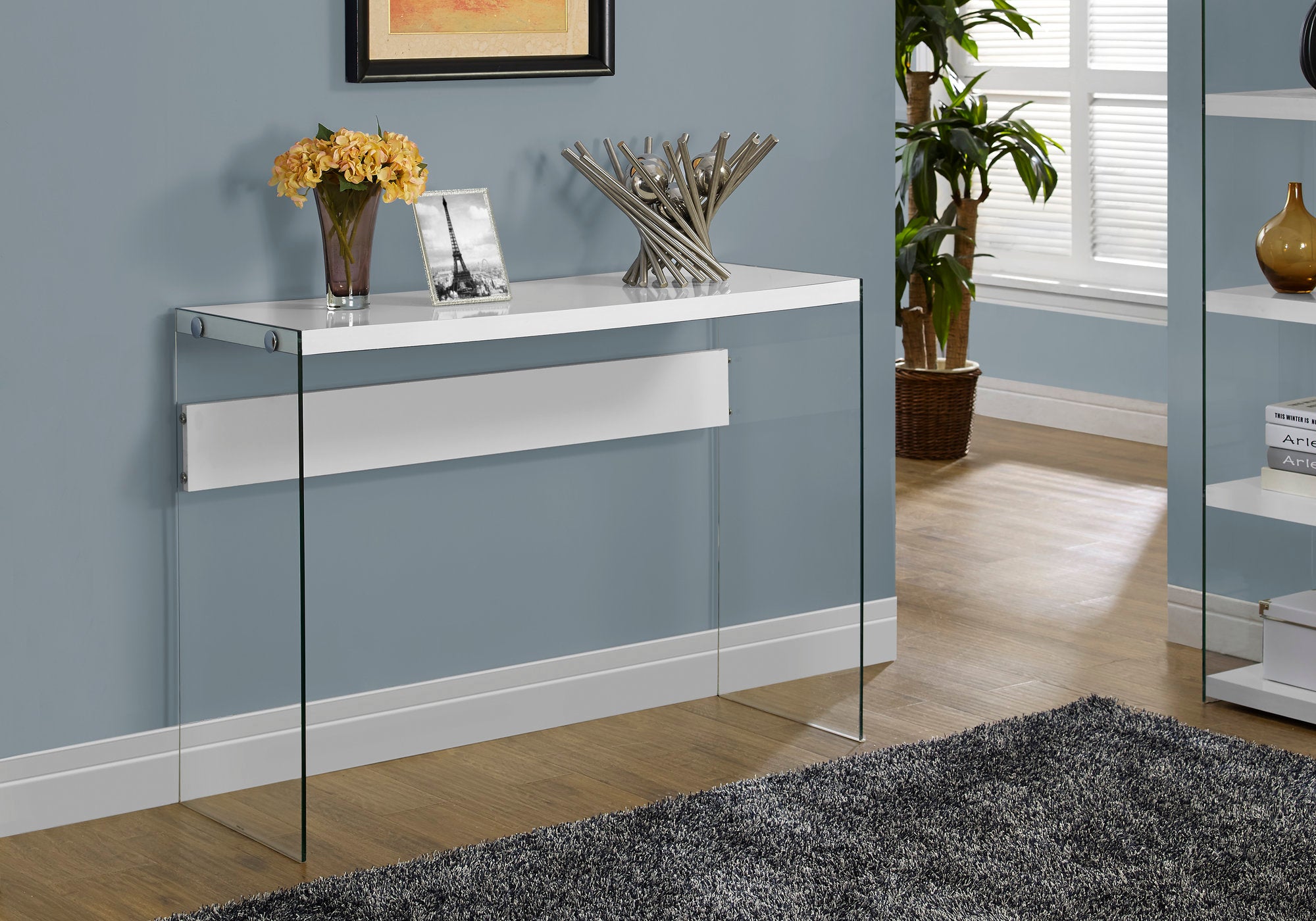 accent table 44l glossy white tempered glass i3288