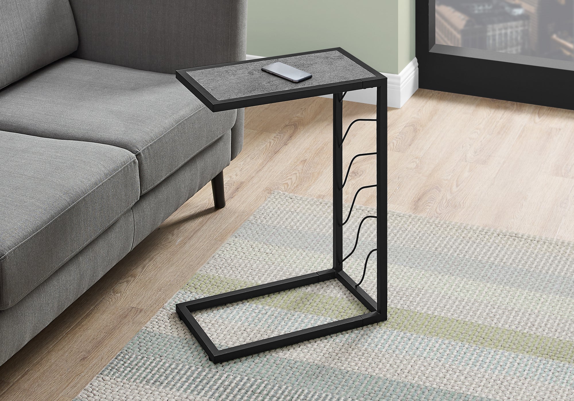 accent table 25h grey stone look black metal i3301