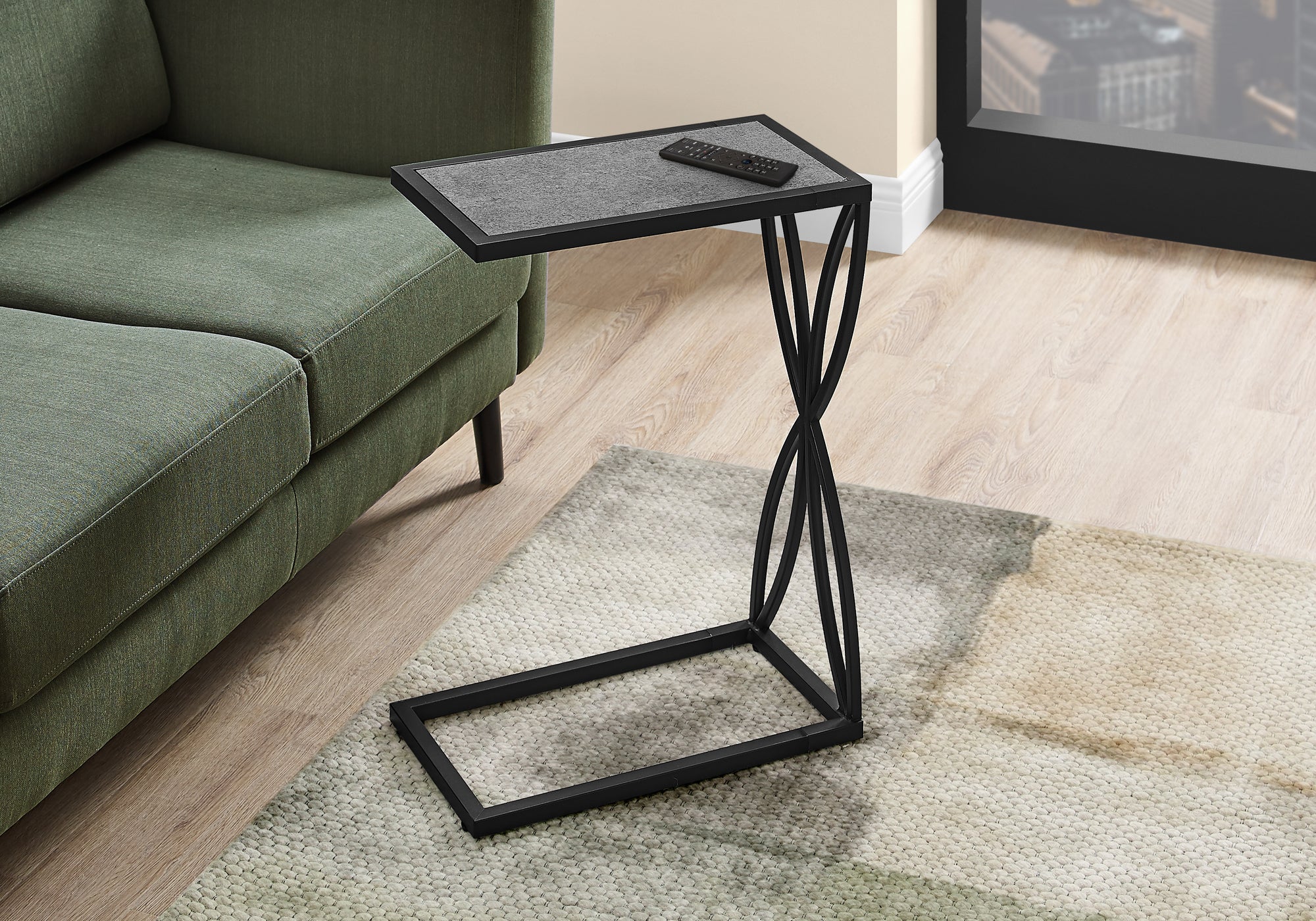 accent table 25h grey stone look black metal i3305