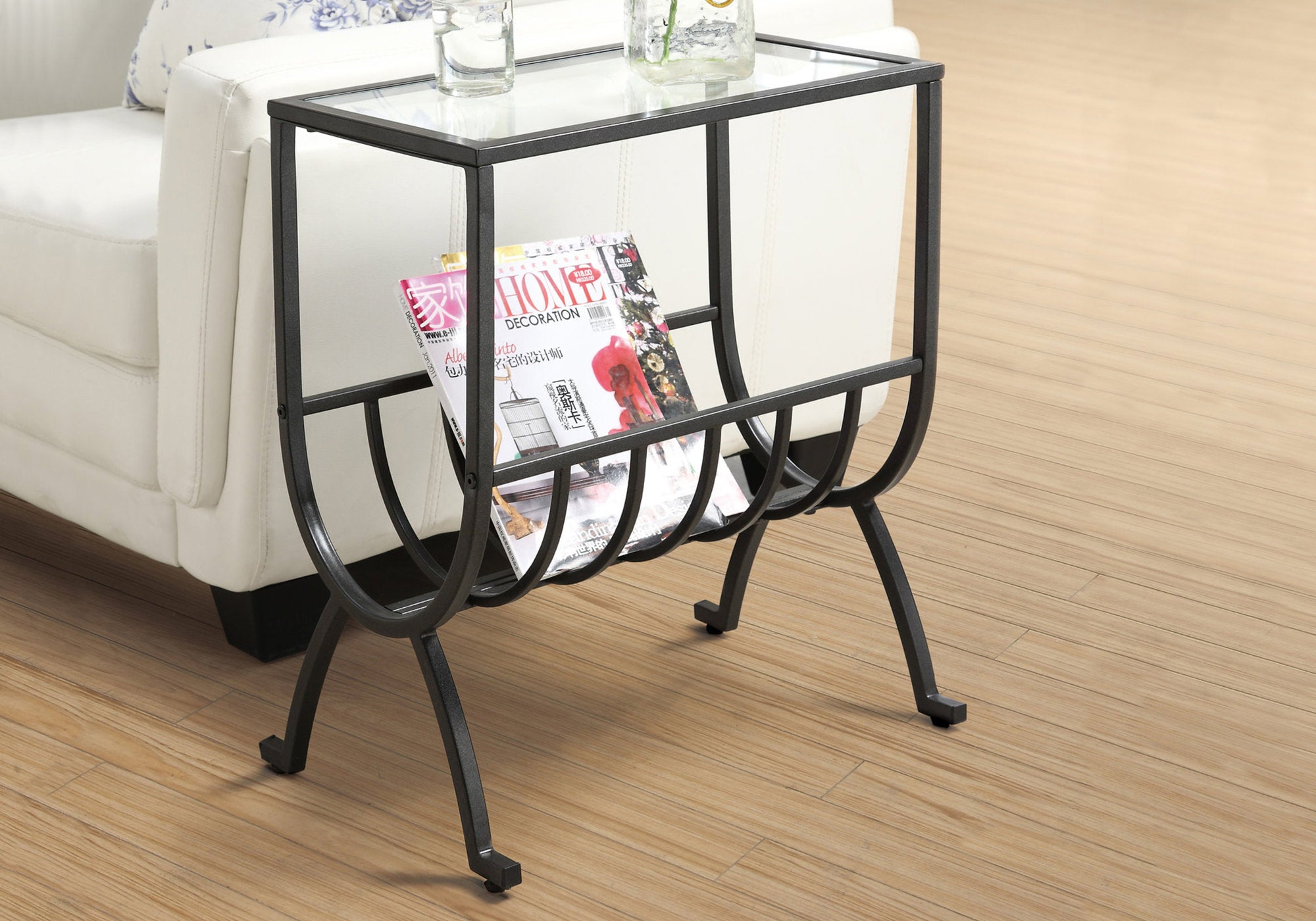 Image of accent table - stardust brown metal with tempered glass  i 3308.