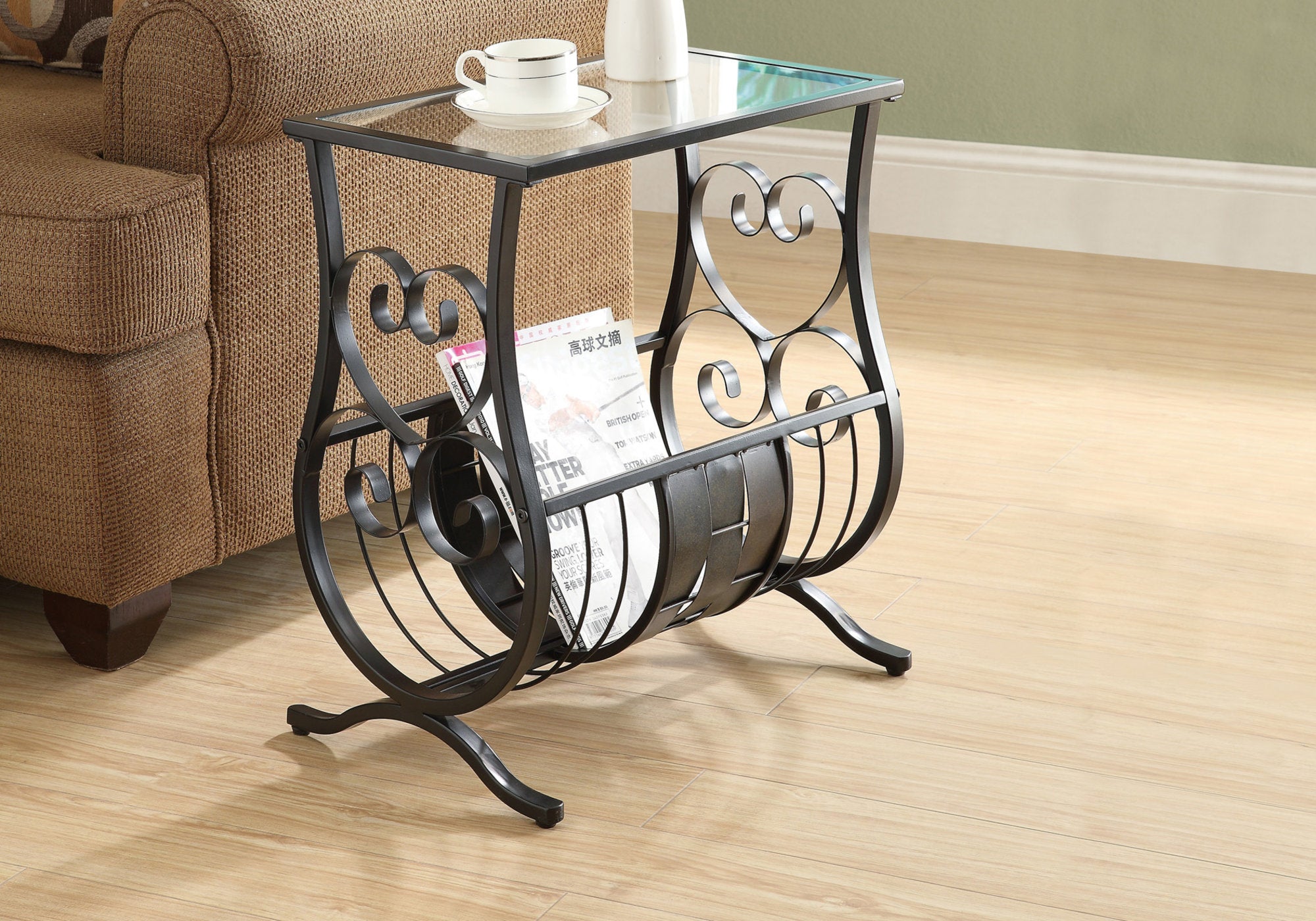 Image of accent table - satin black metal with tempered glass  i 3314.