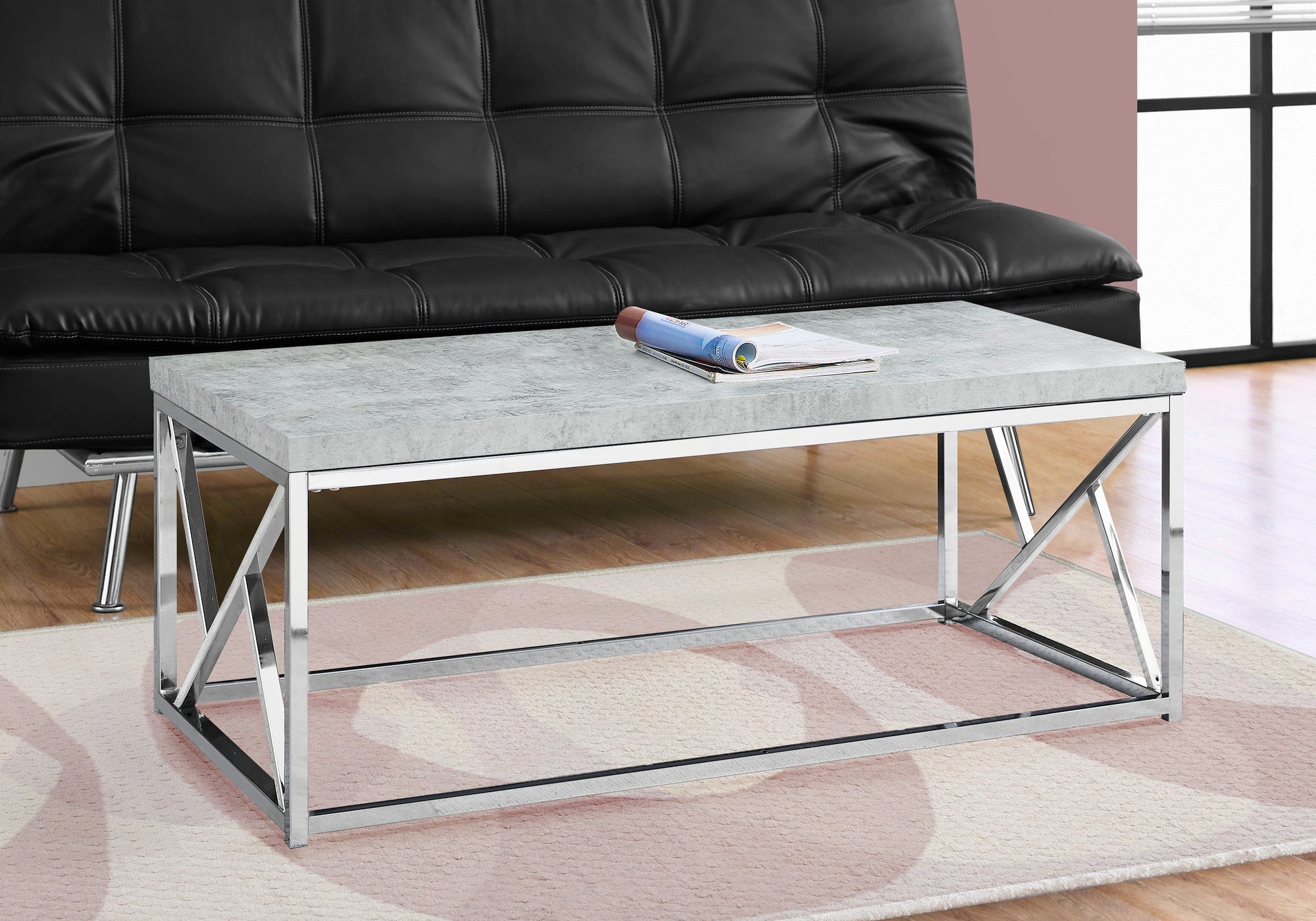 coffee table grey cement with chrome metal i3375