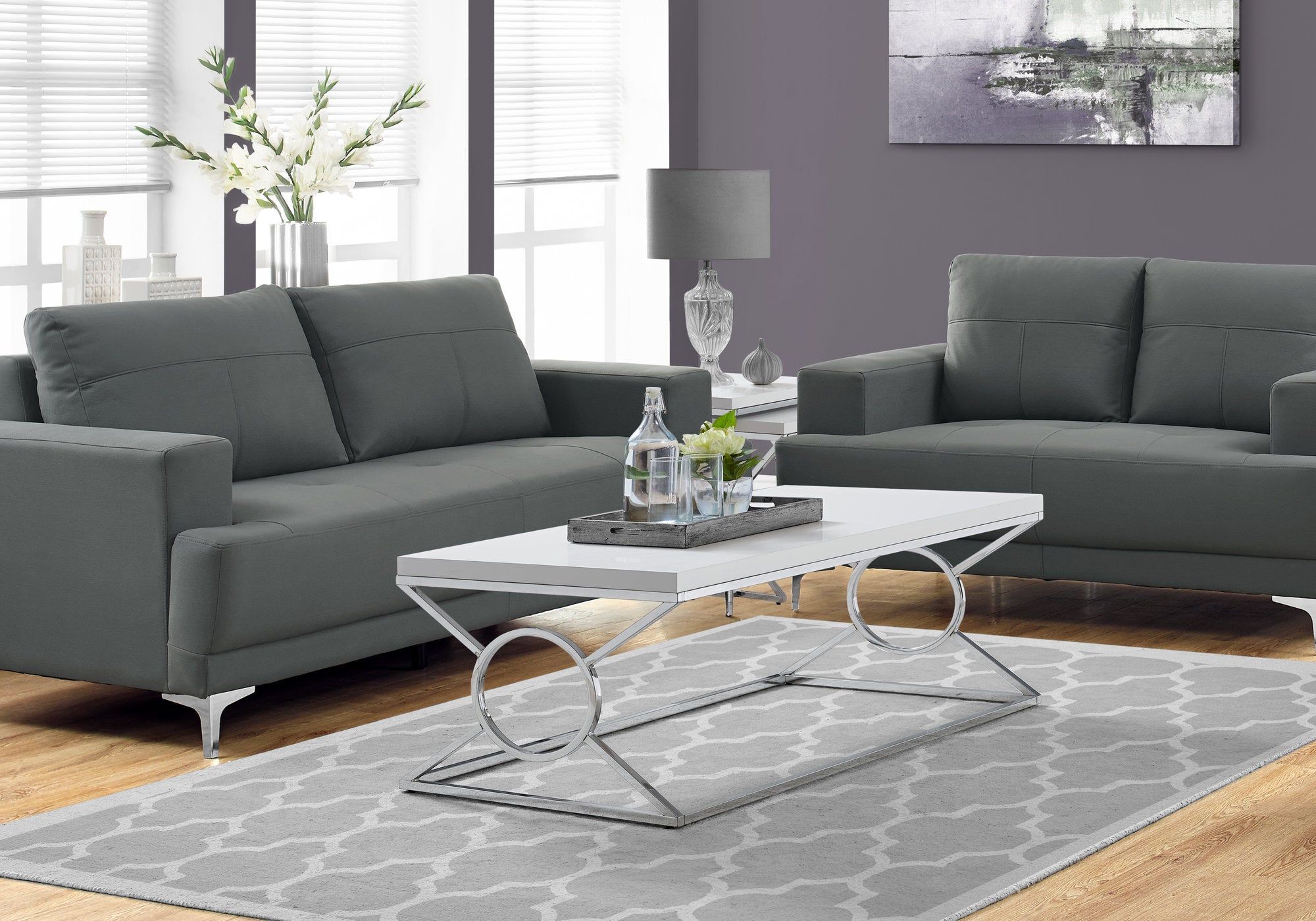 coffee table glossy white with chrome metal i3400