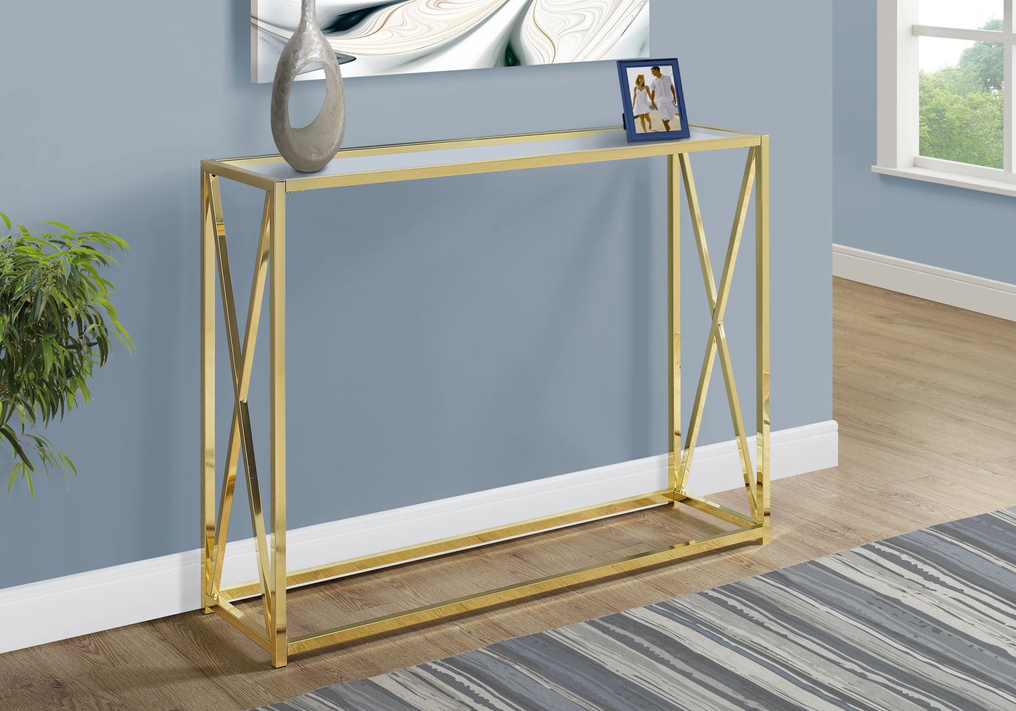 accent table 42l gold metal with tempered glass  i3446