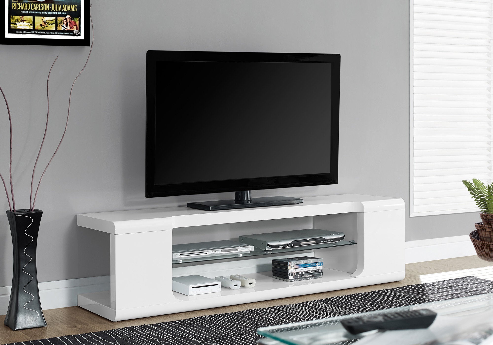 tv stand 60l high glossy white with tempered glass i3535