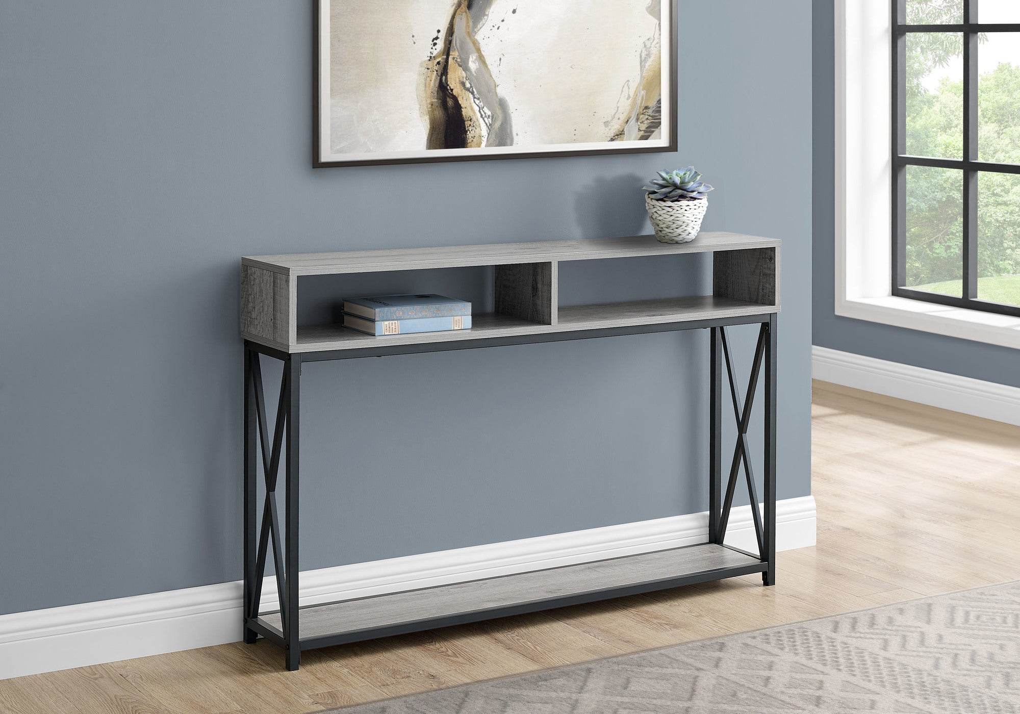 accent table 48l grey black metal hall console i3572