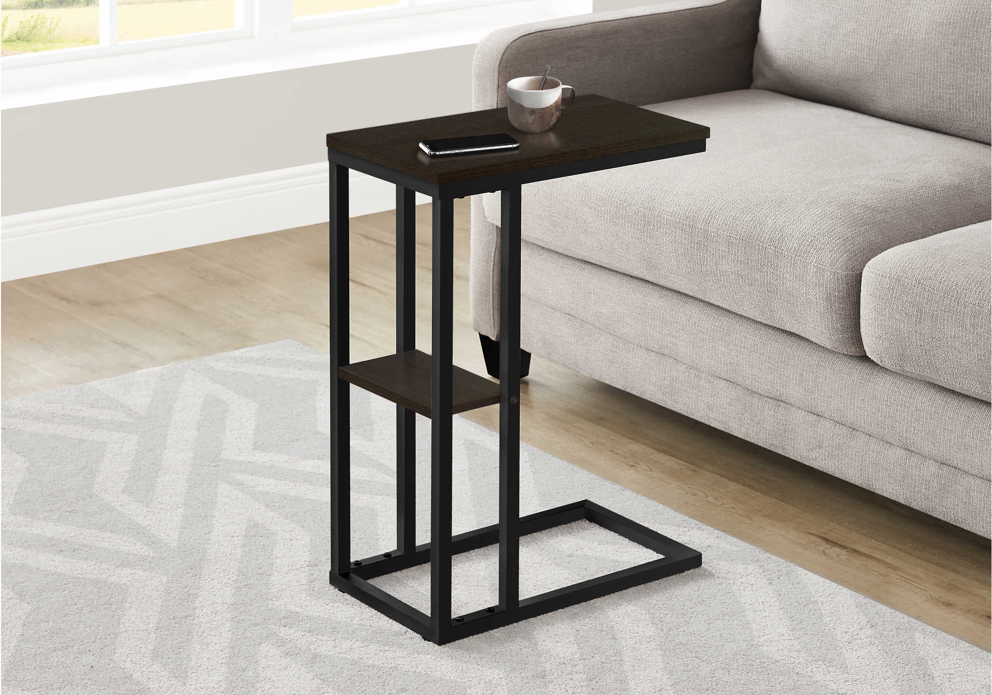 ACCENT TABLE - 25H  ESPRESSO  BLACK METAL