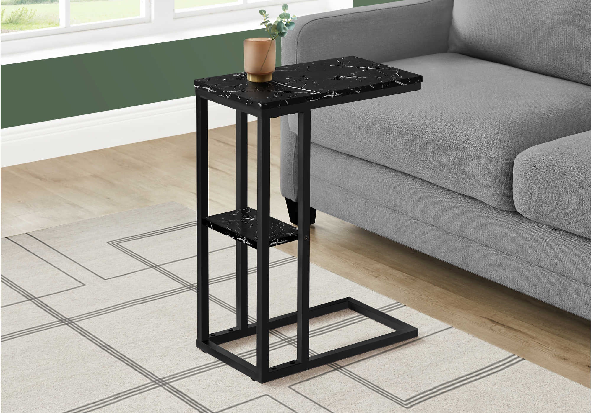 ACCENT TABLE - 25H  BLACK MARBLE  BLACK METAL