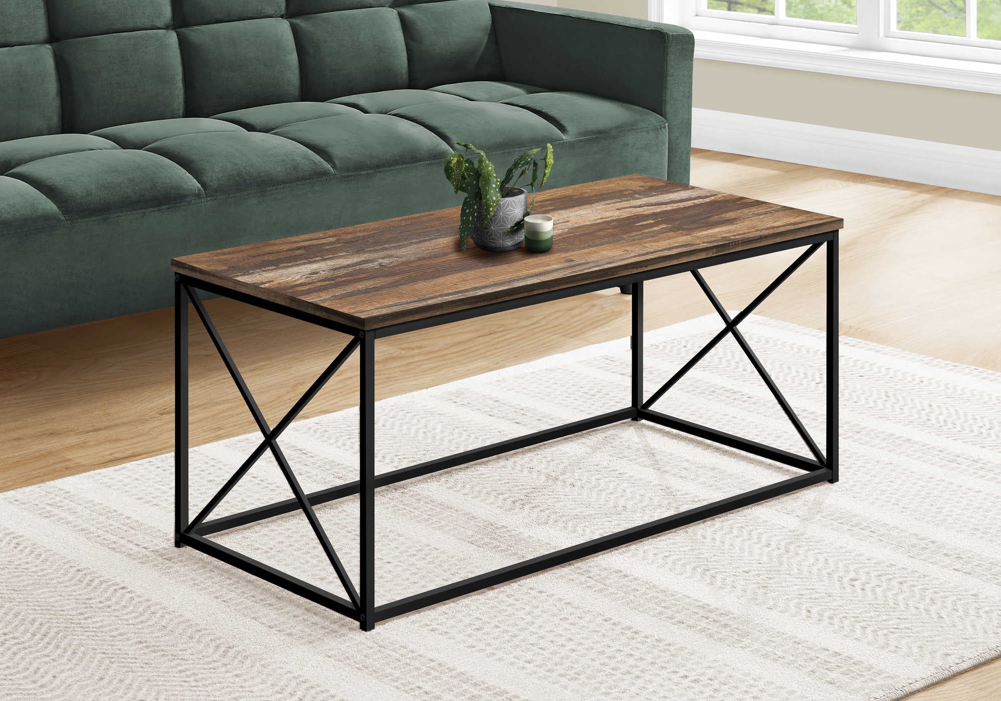 COFFEE TABLE - 40L  BROWN RECLAIMED  BLACK METAL