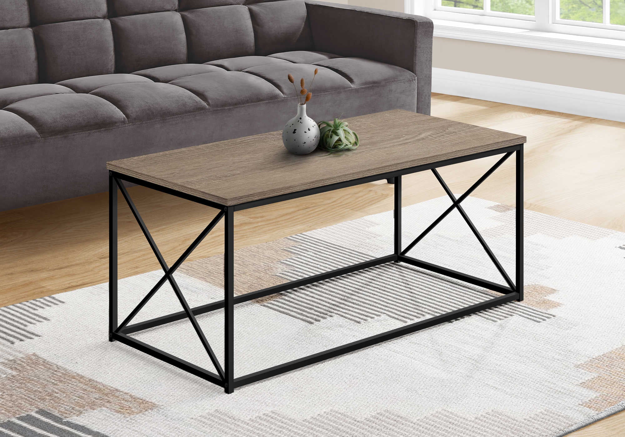 COFFEE TABLE - 40L  DARK TAUPE  BLACK METAL