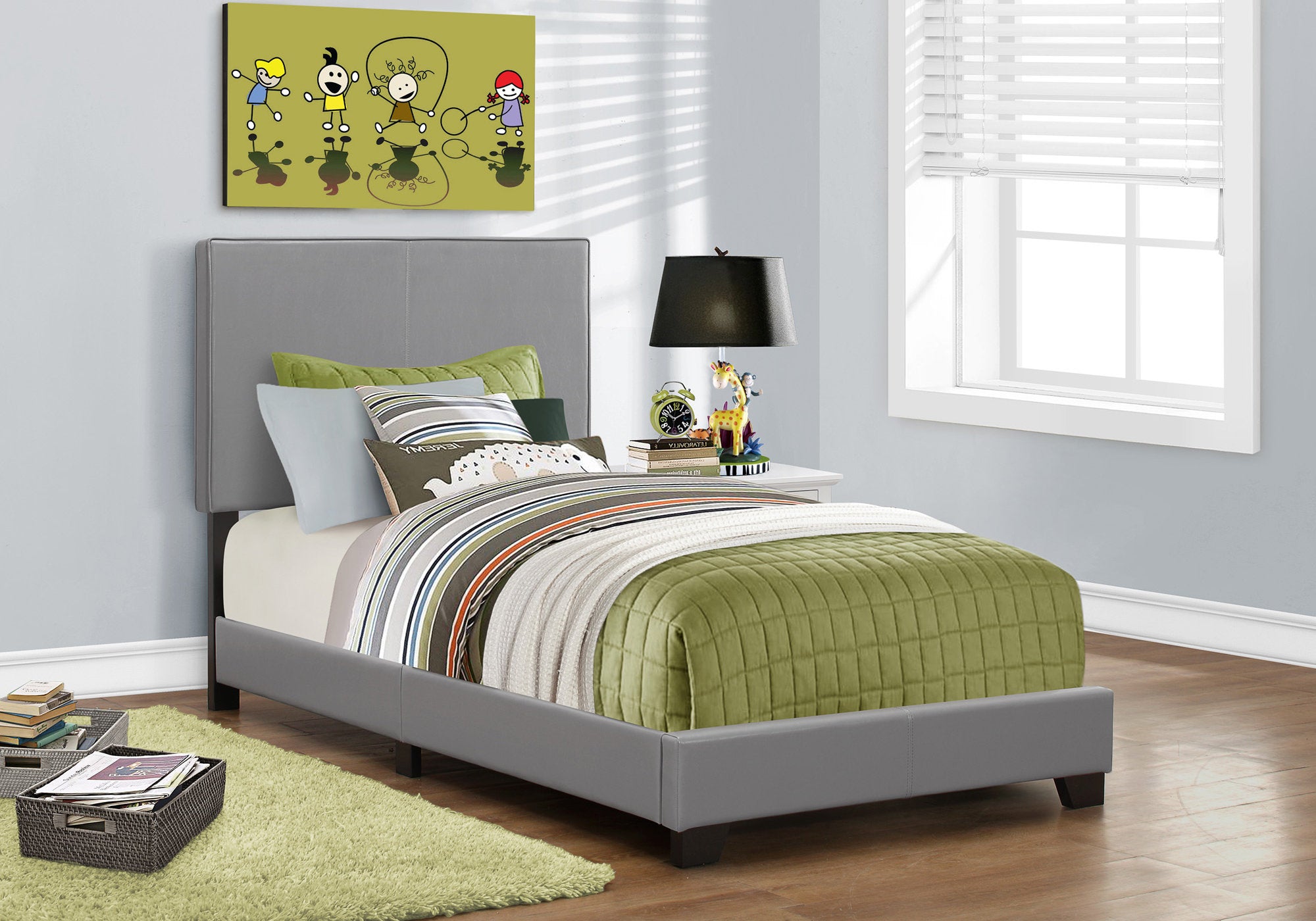 bed twin size grey leather look i5912t