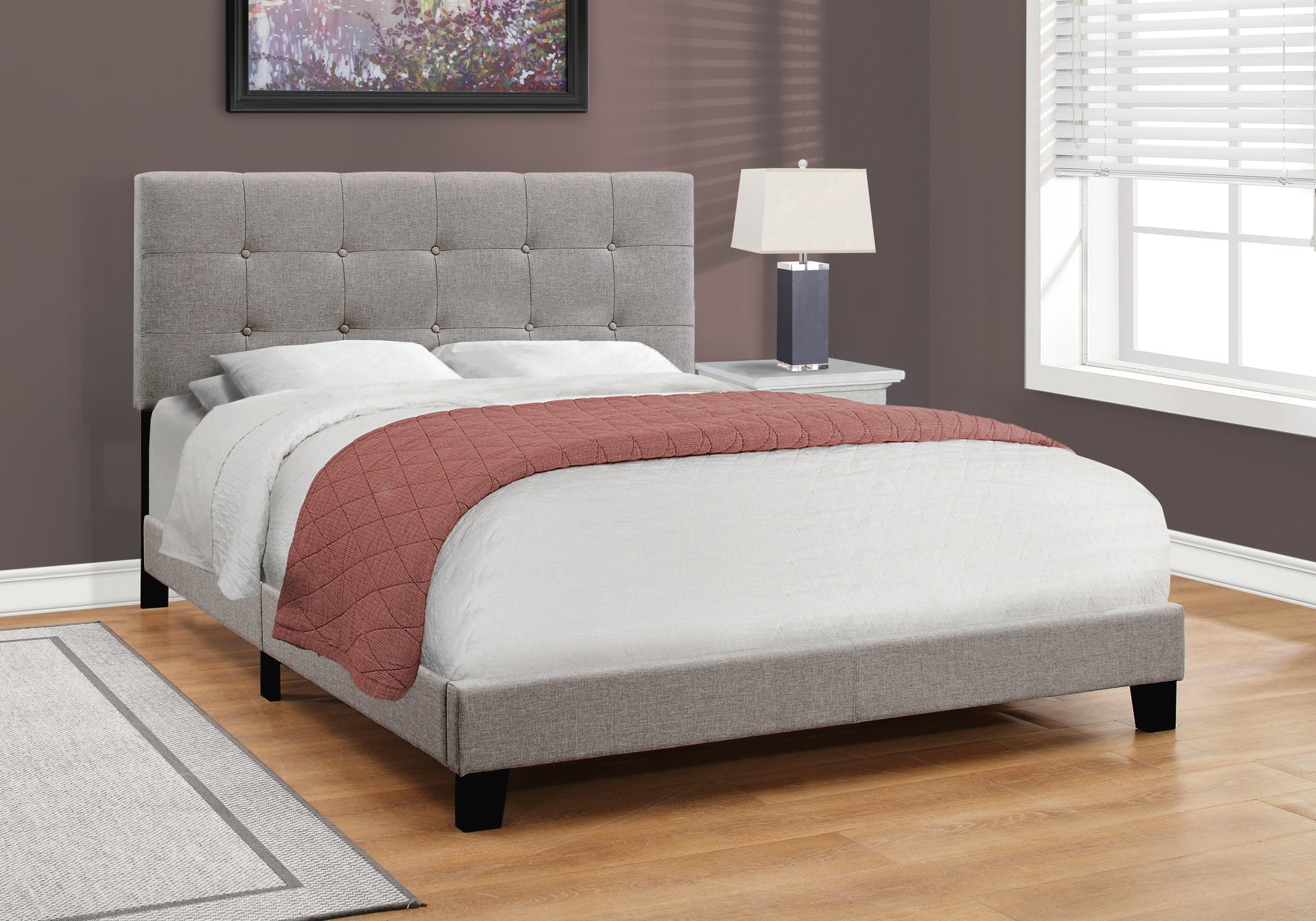 bed queen size grey linen i5920q