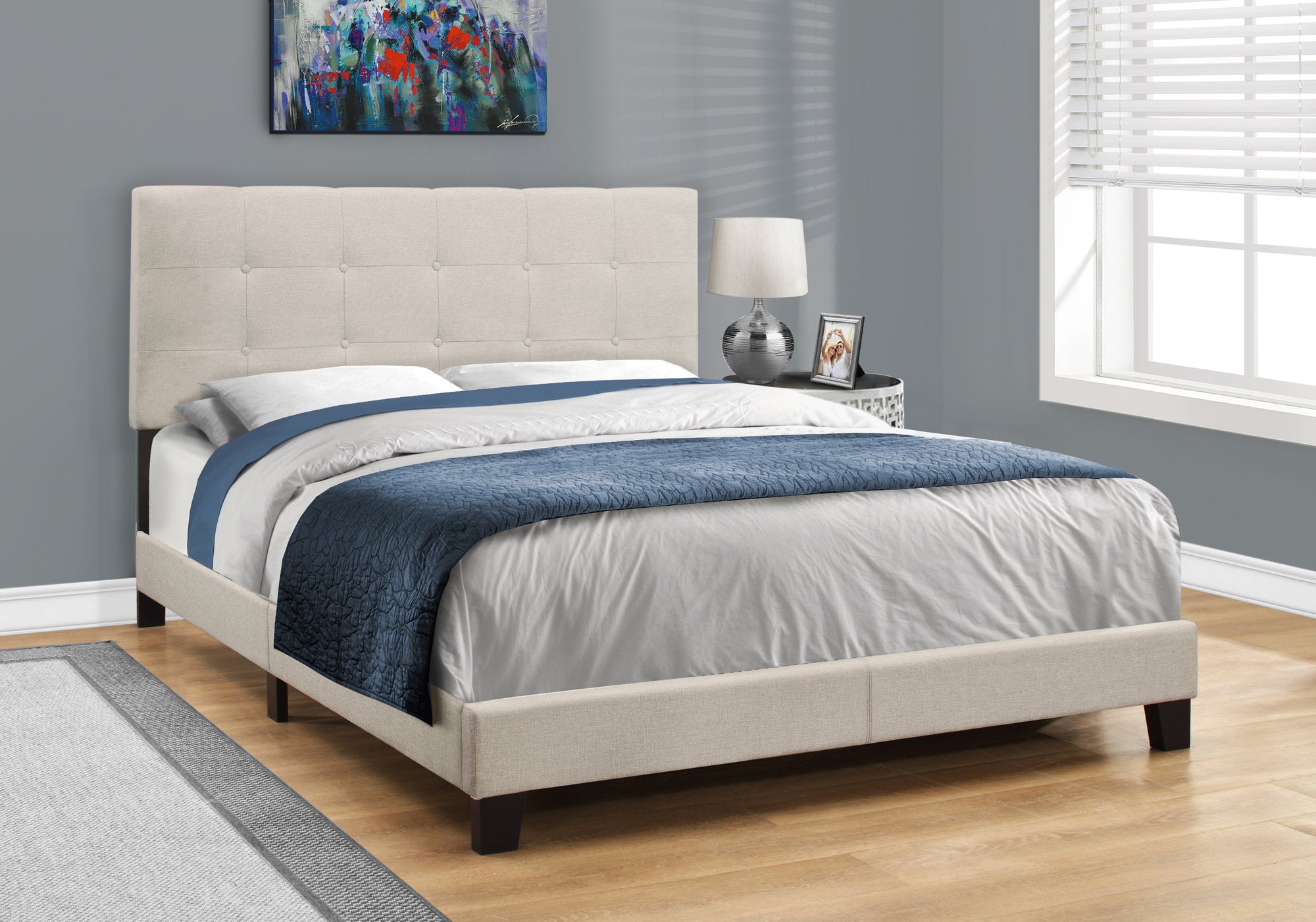 bed queen size beige linen i5921q