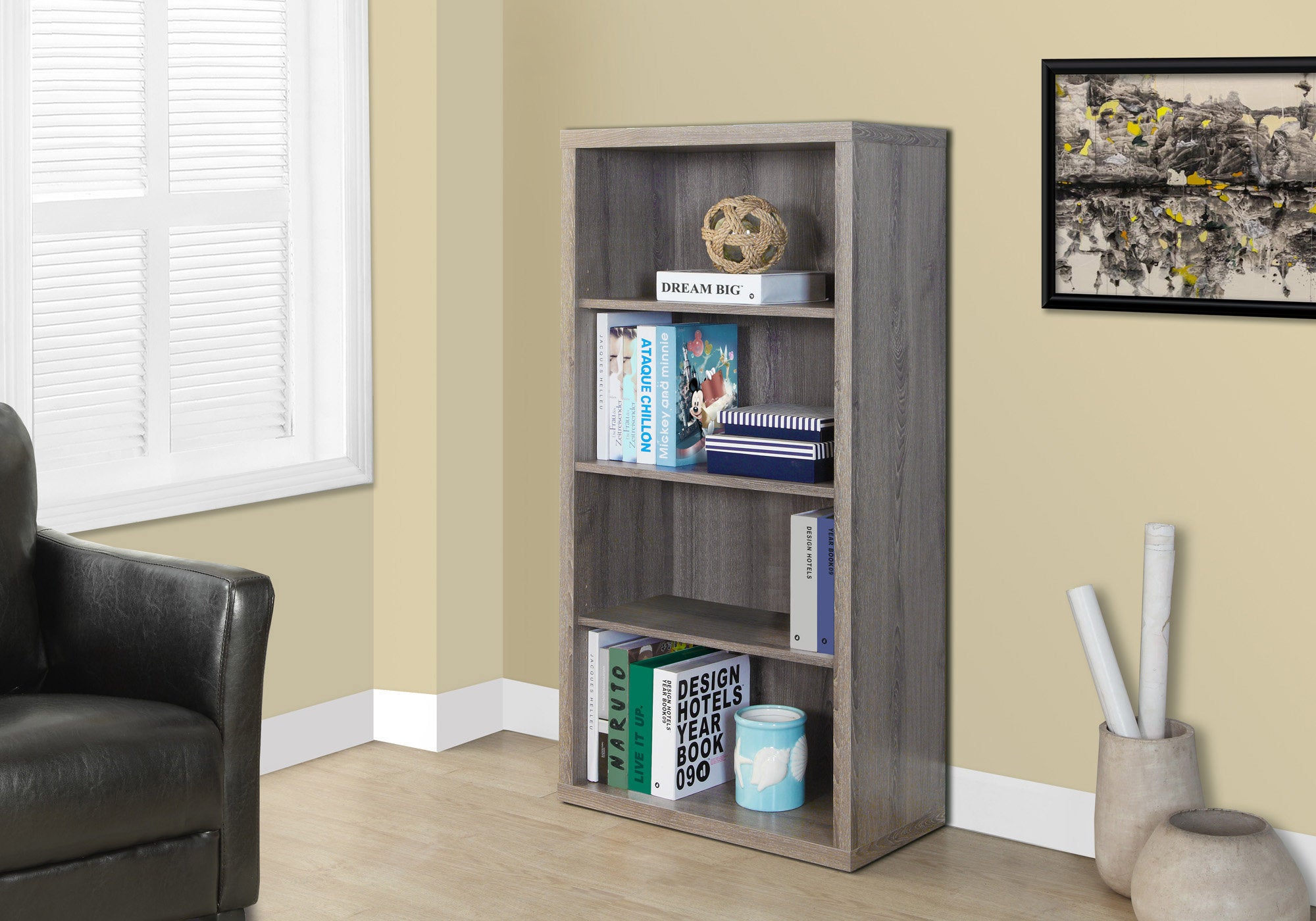 bookcase 48h dark taupe with adjustable shelves i7060