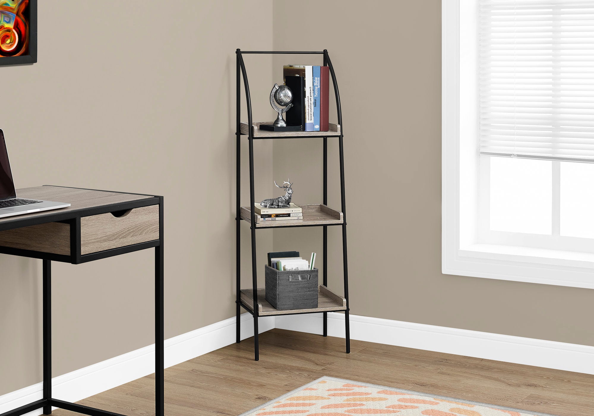 bookcase 48h dark taupe black metal i7228