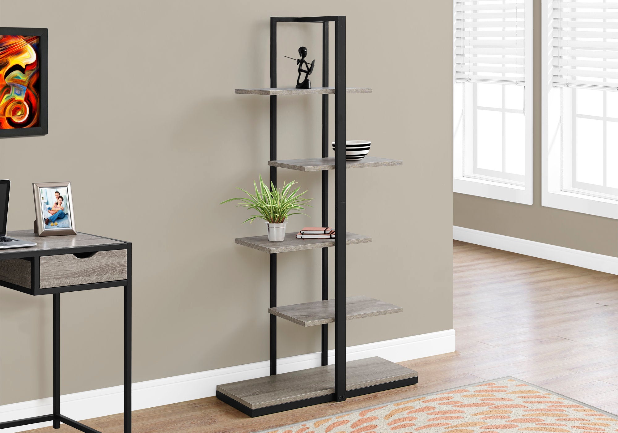 bookcase 60h dark taupe black metal i7232