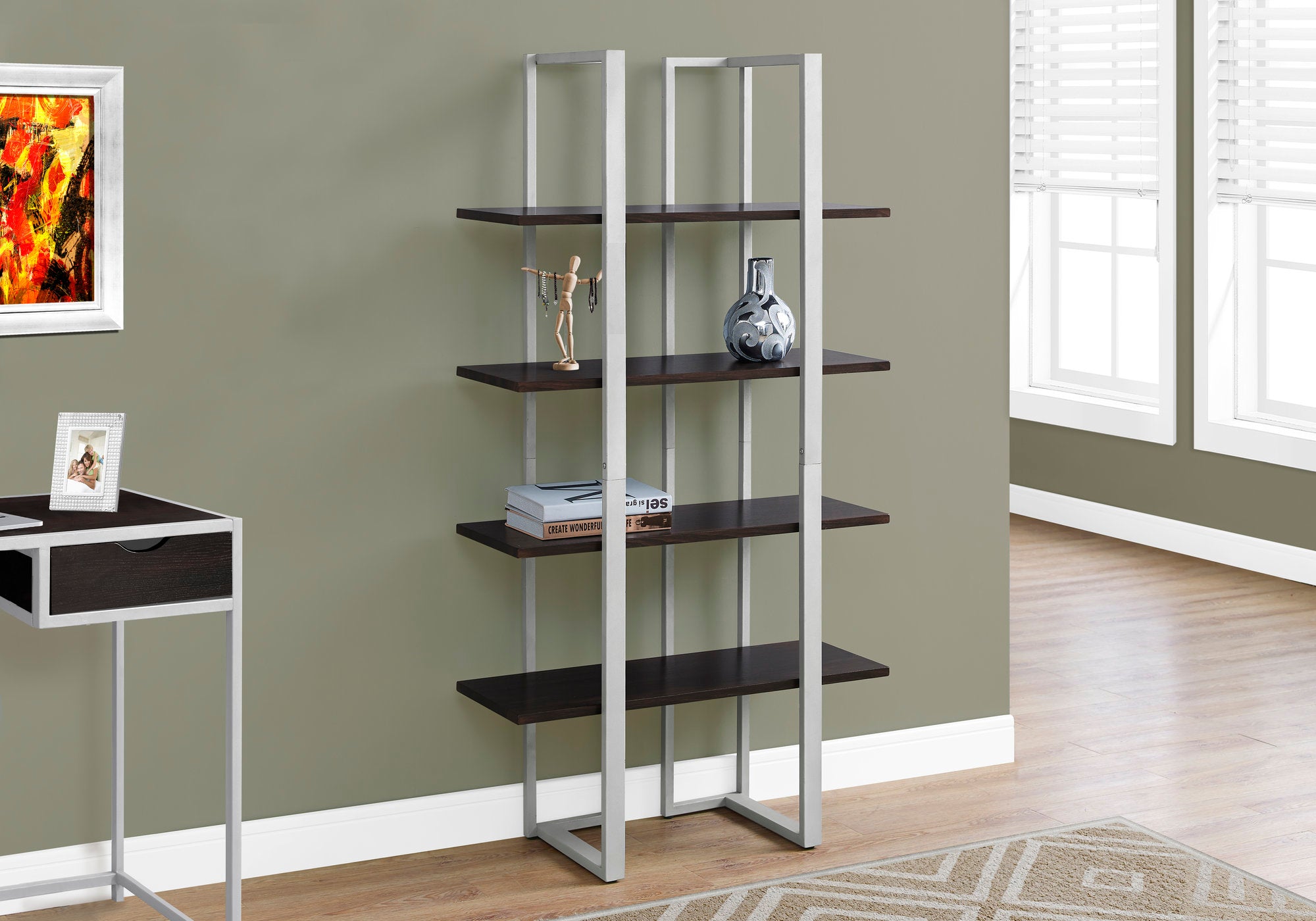 bookcase 60h espresso silver metal i7239