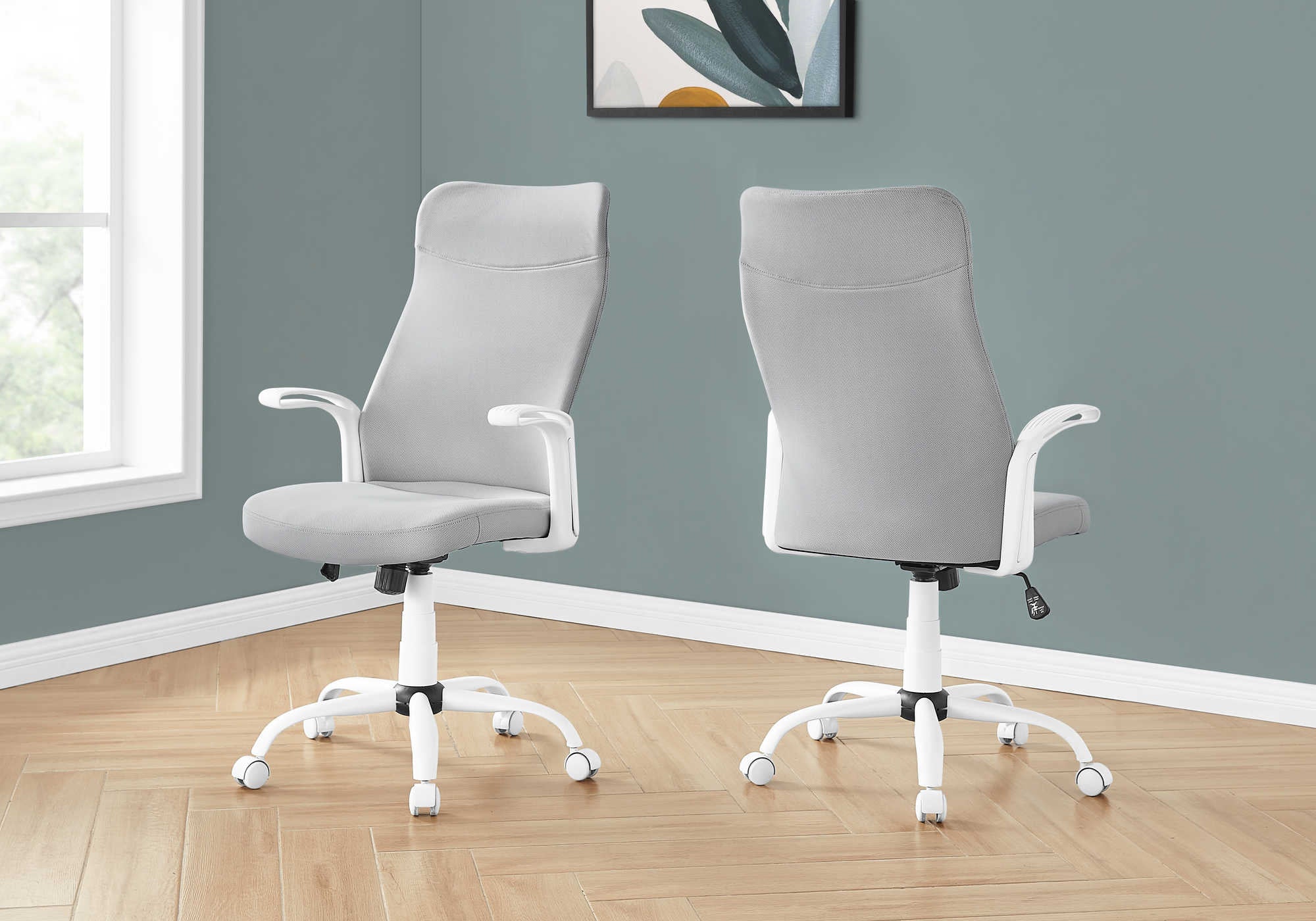 OFFICE CHAIR - WHITE  GREY FABRIC  MULTI POSITION