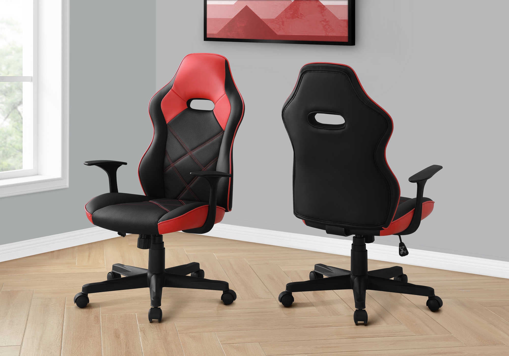 OFFICE CHAIR - GAMING  BLACK  RED LEATHER-LOOK