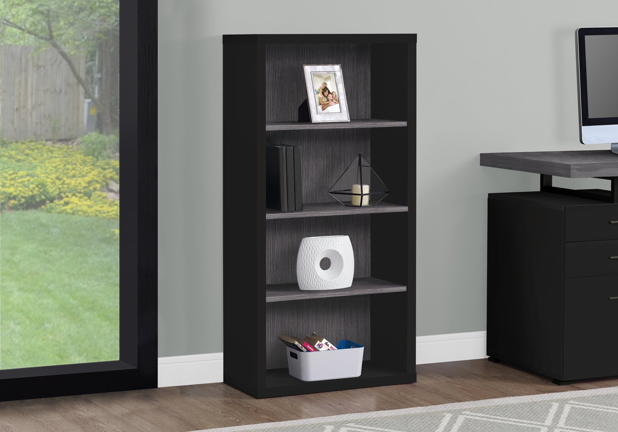 bookcase 48h black grey with adjustable shelves i7407