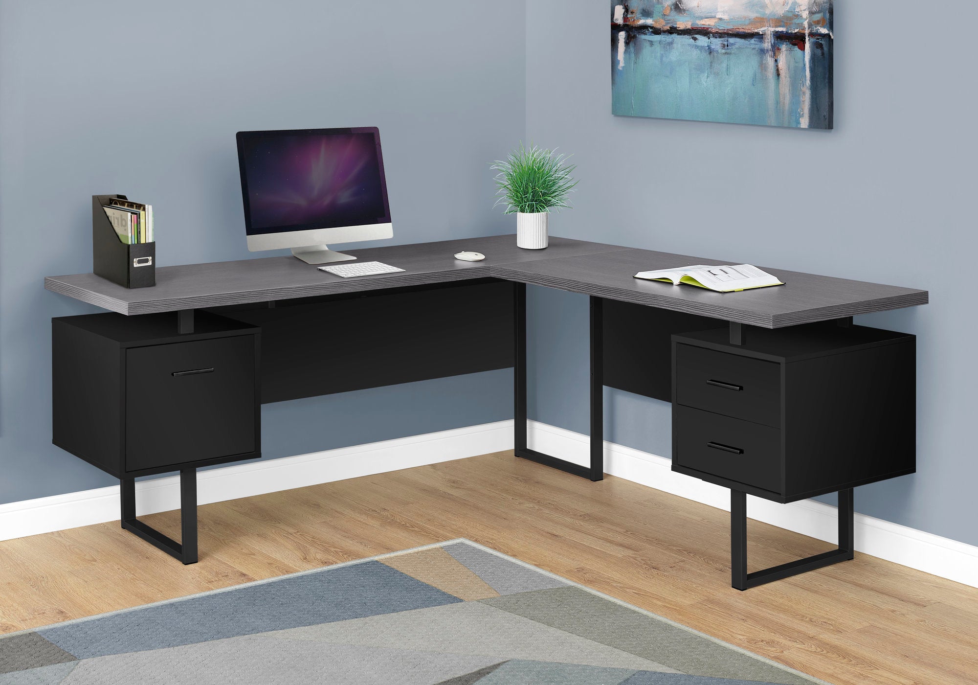 computer desk 70l black grey top left/right facing i7432